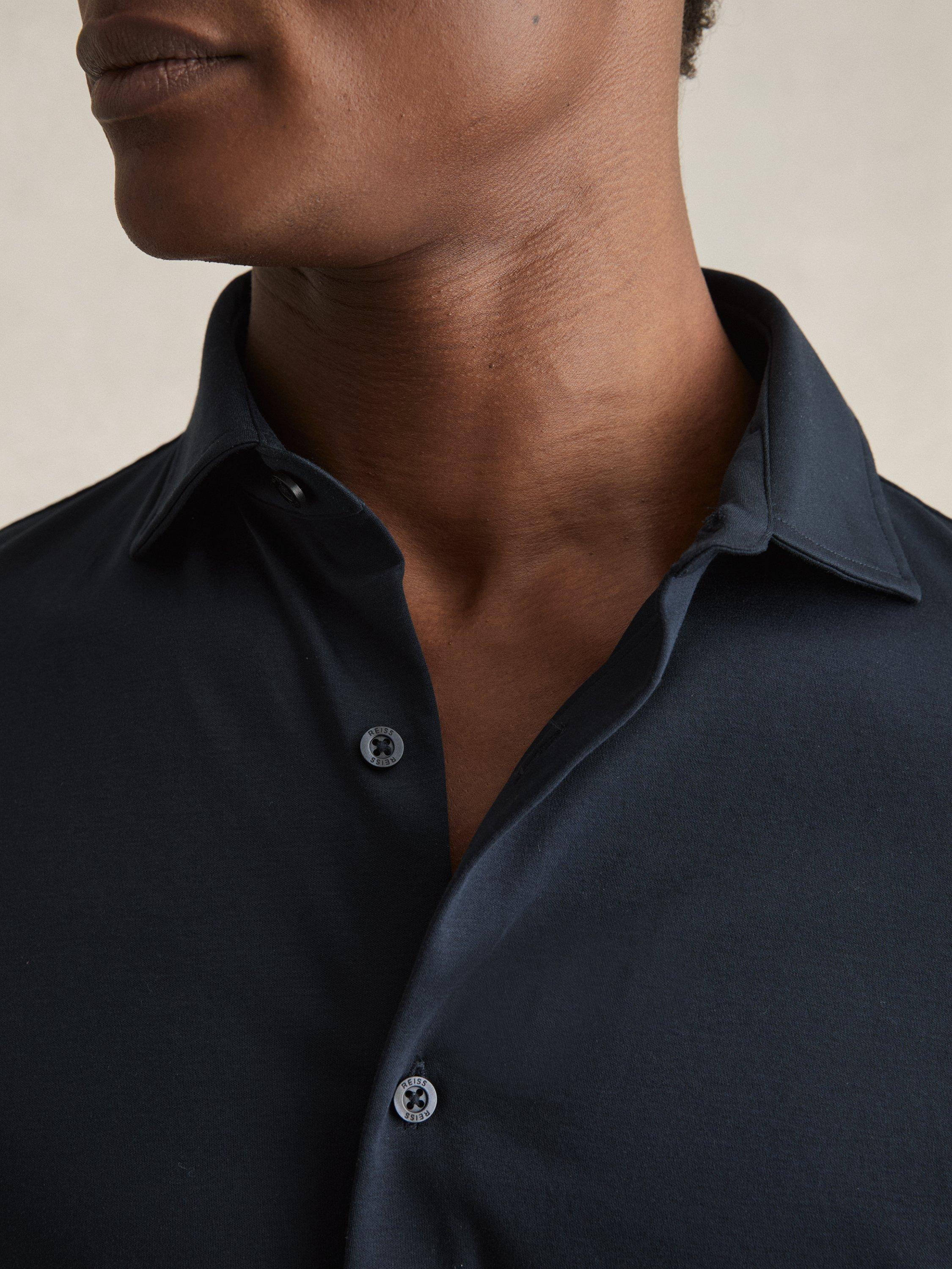 Product image 5 of 5, which shows Reiss Duke Cotton Relaxed Fit Shirt, Navy, XS