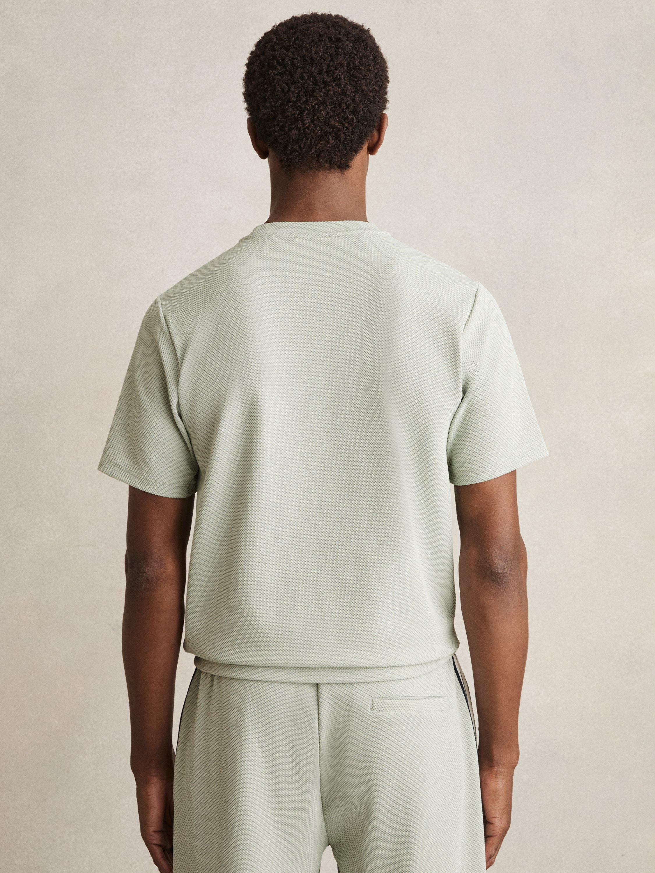 Product image 2 of 5, which shows Reiss Wick Textured Crew-Neck T-Shirt, Sage Green, XS
