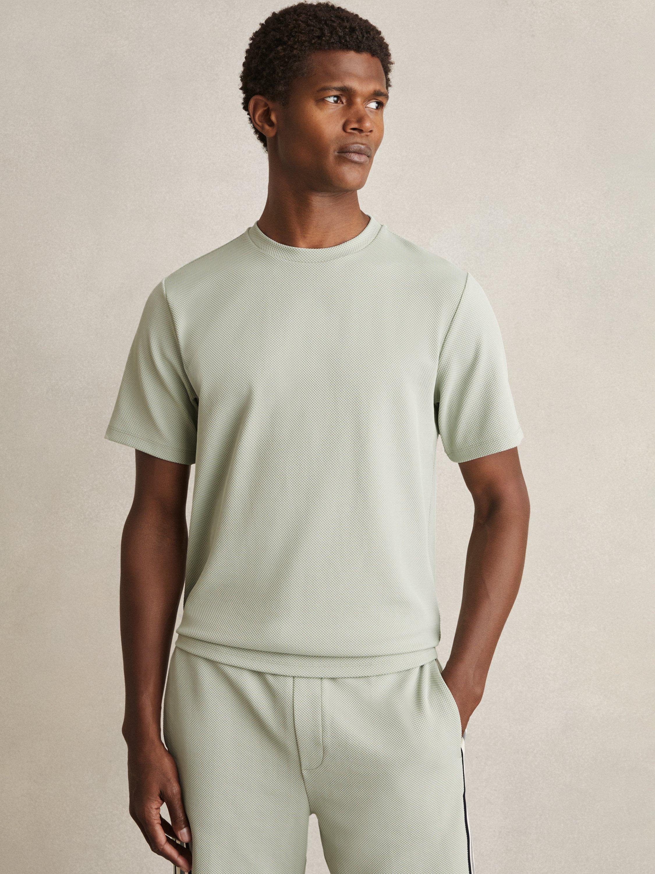 Product image 4 of 5, which shows Reiss Wick Textured Crew-Neck T-Shirt, Sage Green, XS