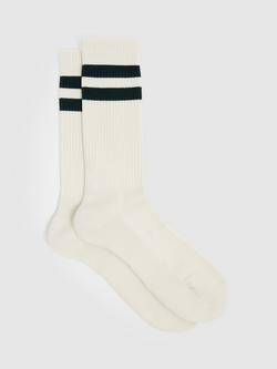 Reiss Henman Double Stripe Crew Socks, Green/Multi, Green/Multi