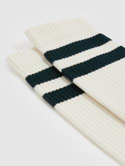 Reiss Henman Double Stripe Crew Socks, Green/Multi - view 2, Green/Multi