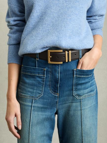 Reiss Brompton Leather Belt, Dark Brown - view 2, Dark Brown