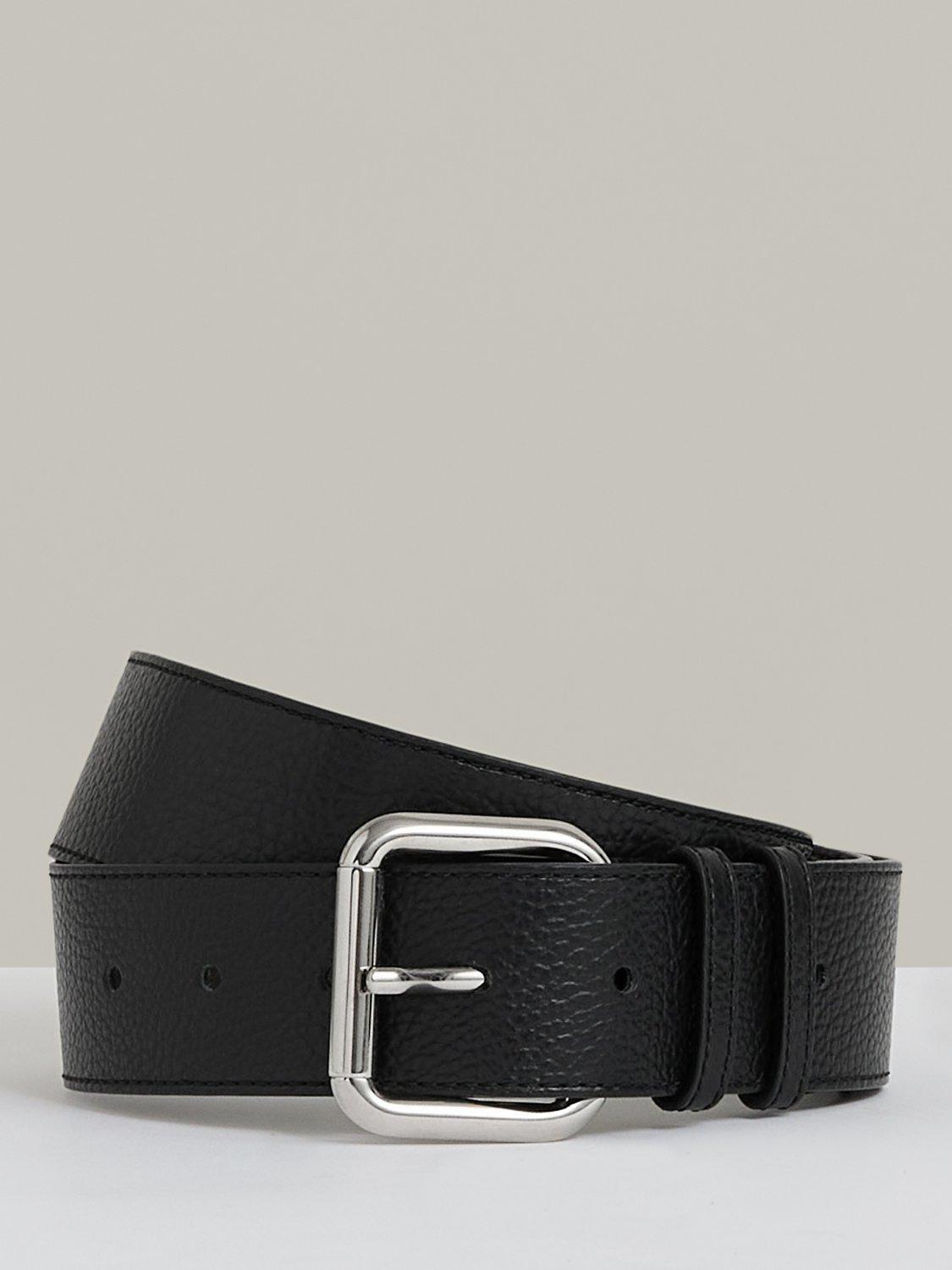 Product image 1 of 4, which shows Reiss Robyn Roller Buckle Leather Belt, Black, S