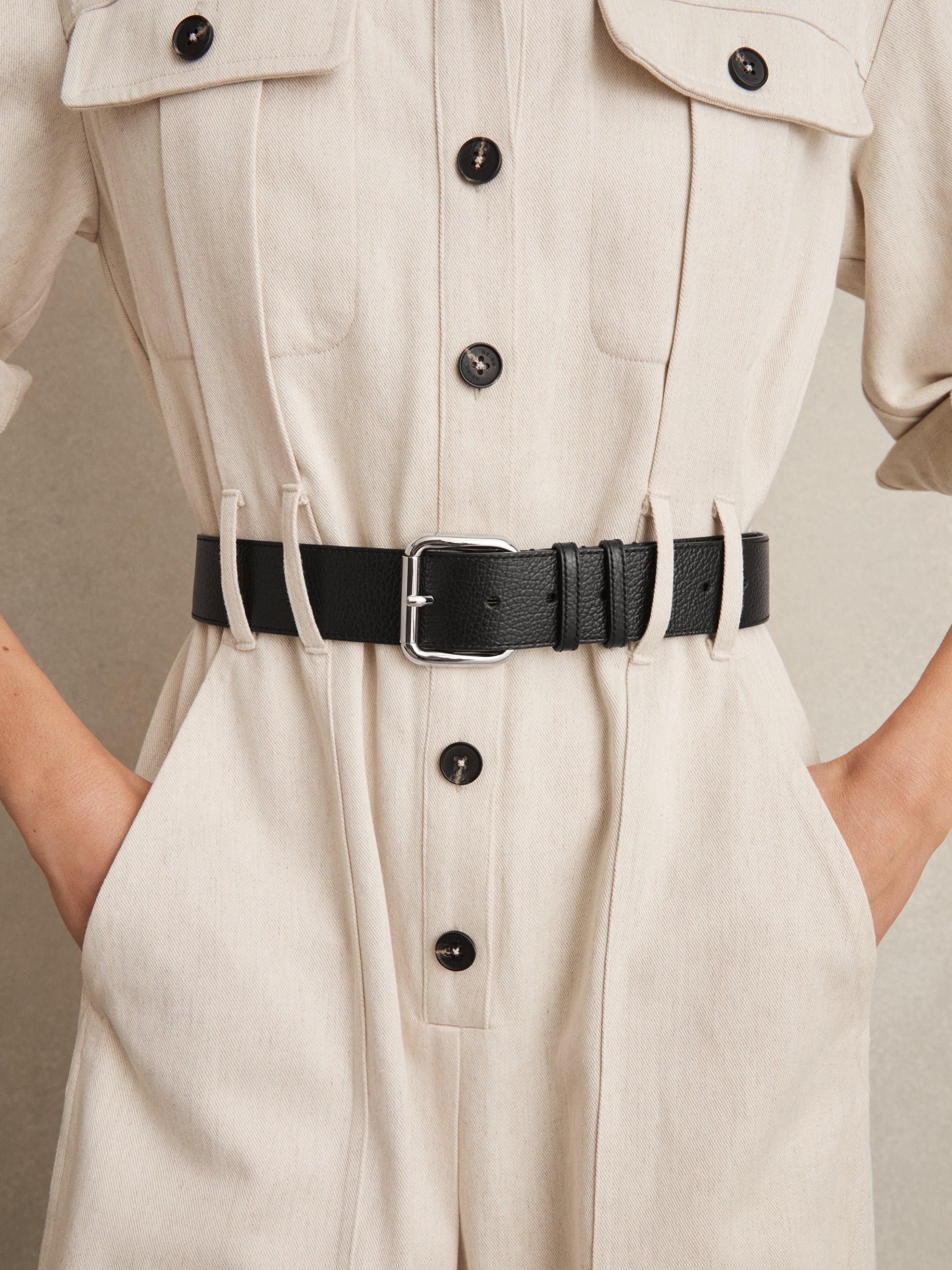 Product image 2 of 4, which shows Reiss Robyn Roller Buckle Leather Belt, Black, S