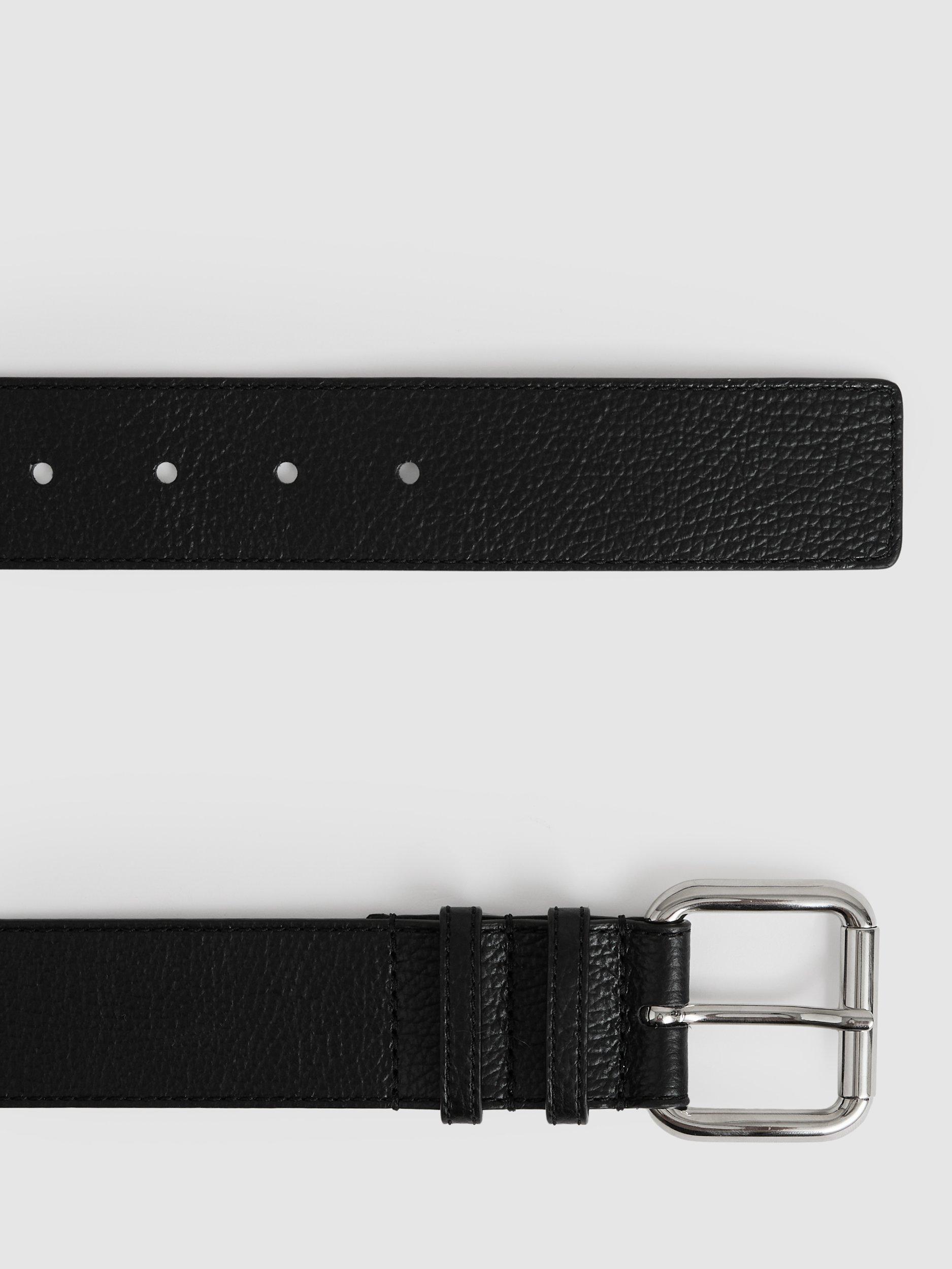 Product image 3 of 4, which shows Reiss Robyn Roller Buckle Leather Belt, Black, S