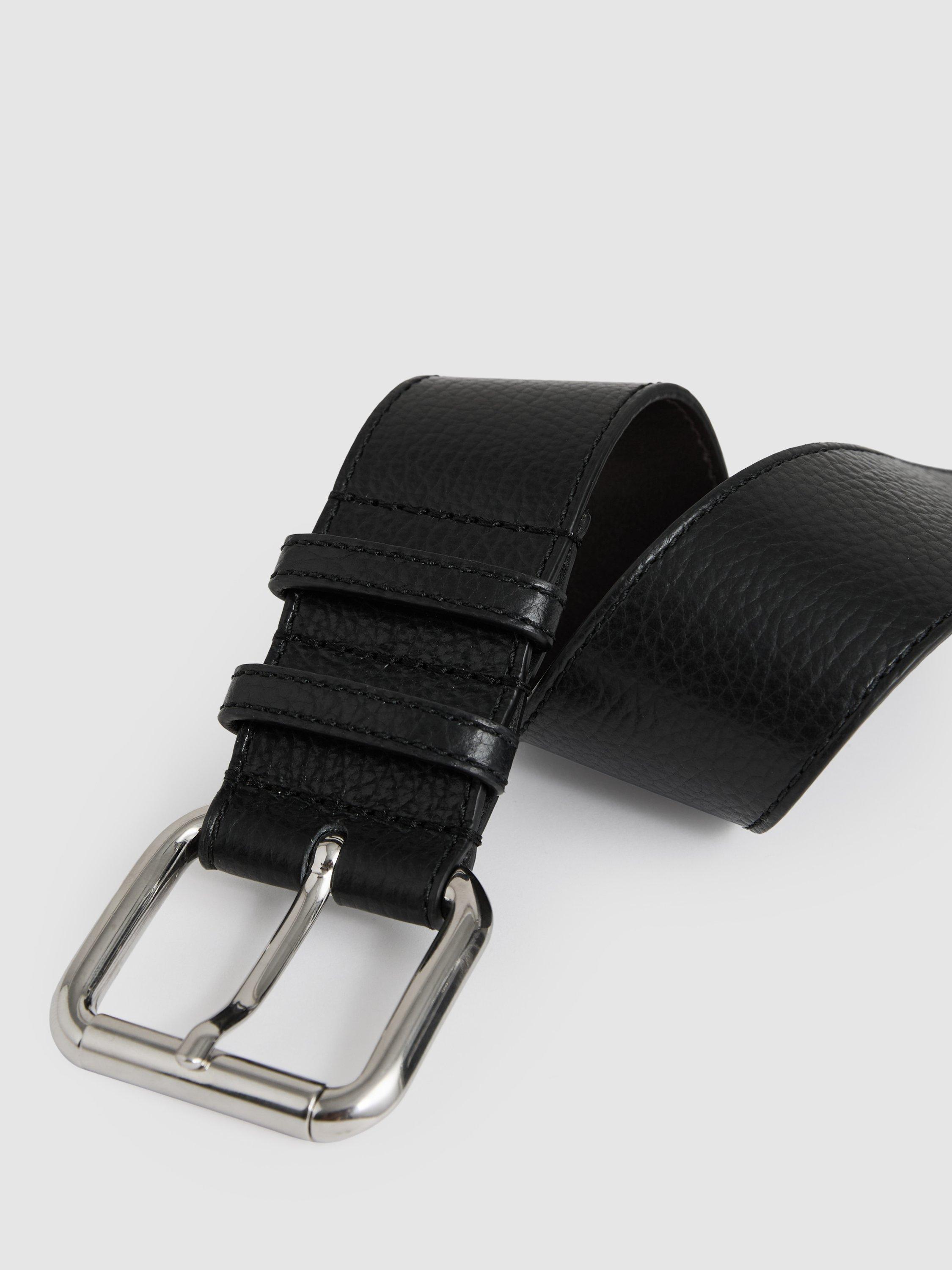 Product image 4 of 4, which shows Reiss Robyn Roller Buckle Leather Belt, Black, S