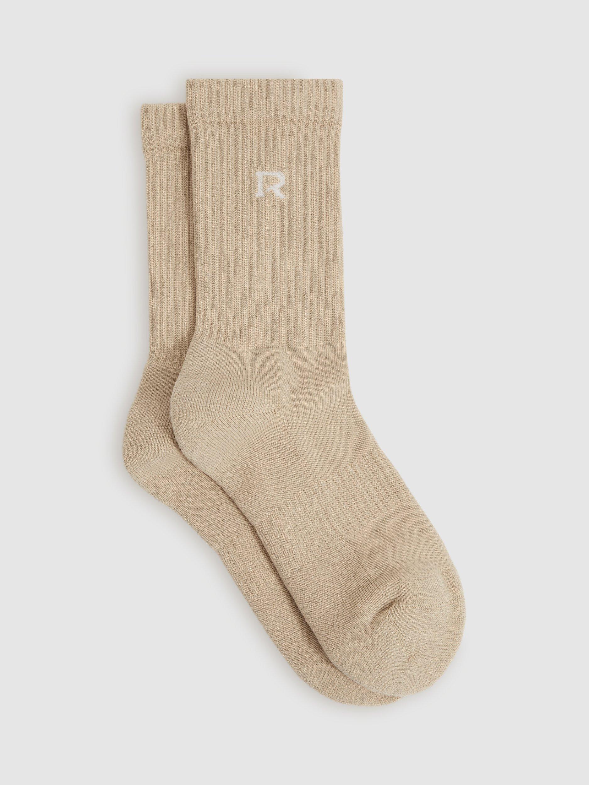 Reiss Rihanna Monogram Ribbed Socks, Stone