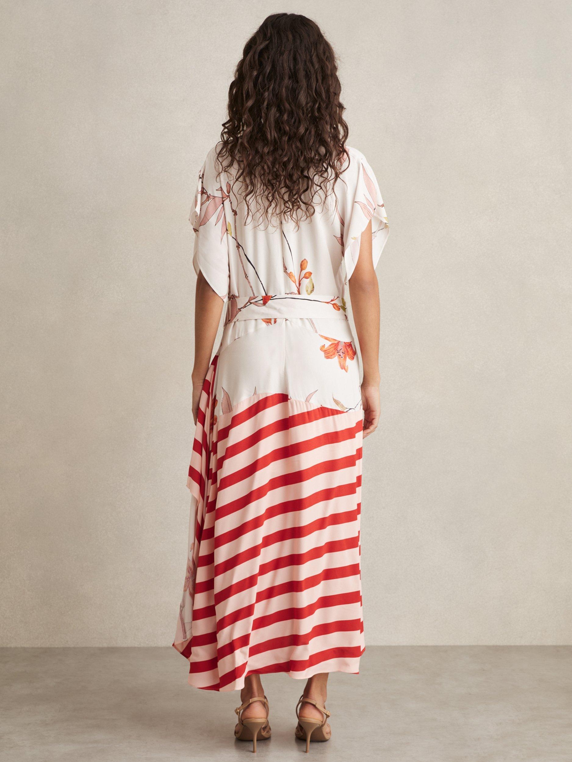 Product image 5 of 5, which shows Reiss Alicia Floral Stripe Dress, Ivory/Red, 6