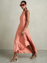 Reiss Anessa Satin Ruched Sleeveless Midi Dress