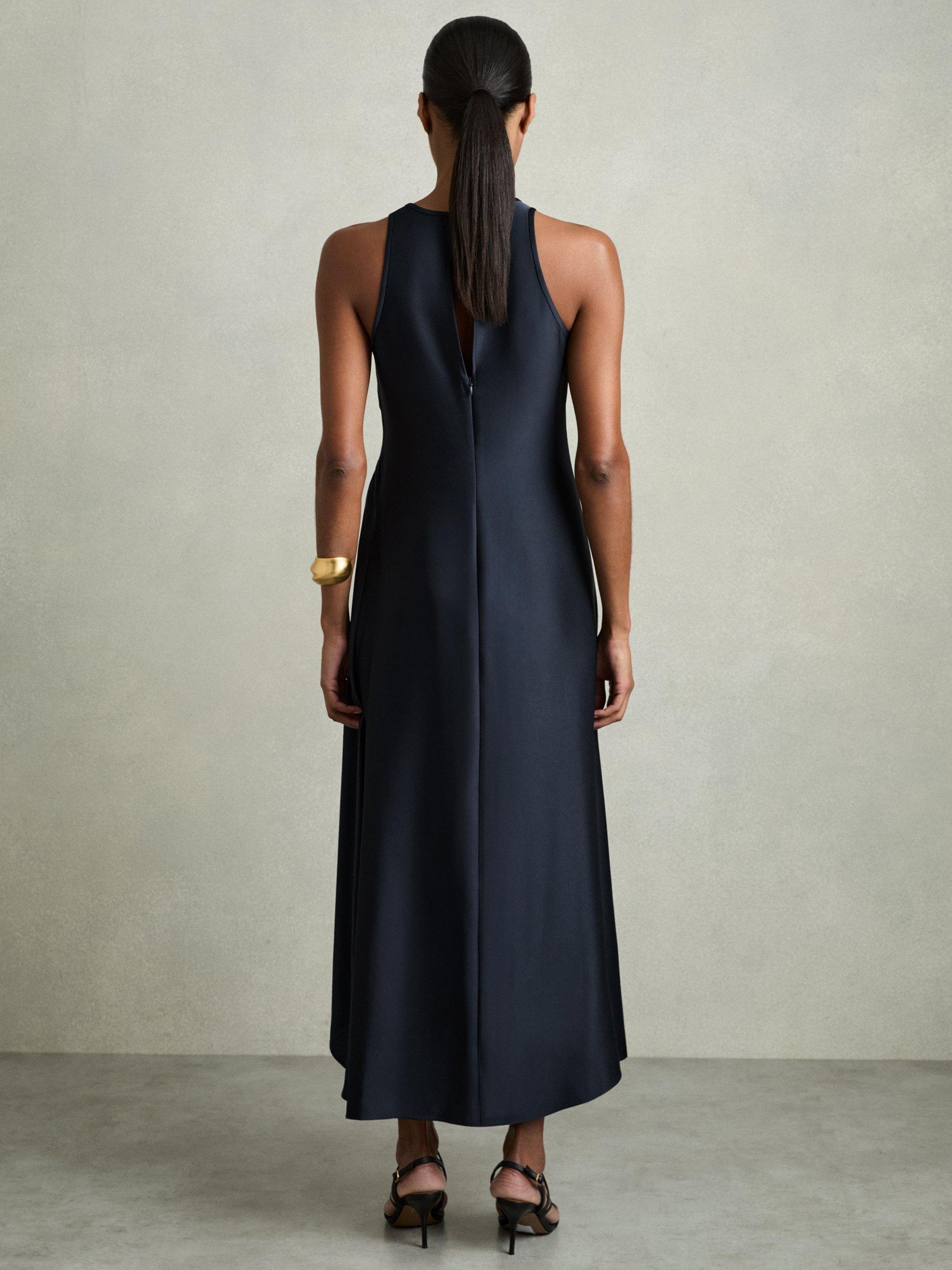 【海外限定】REISSドレス☆Anessa Satin Ruched Sleeveless Midi Reiss Anessa Satin Ruched Sleeveless Midi Dress, Navy