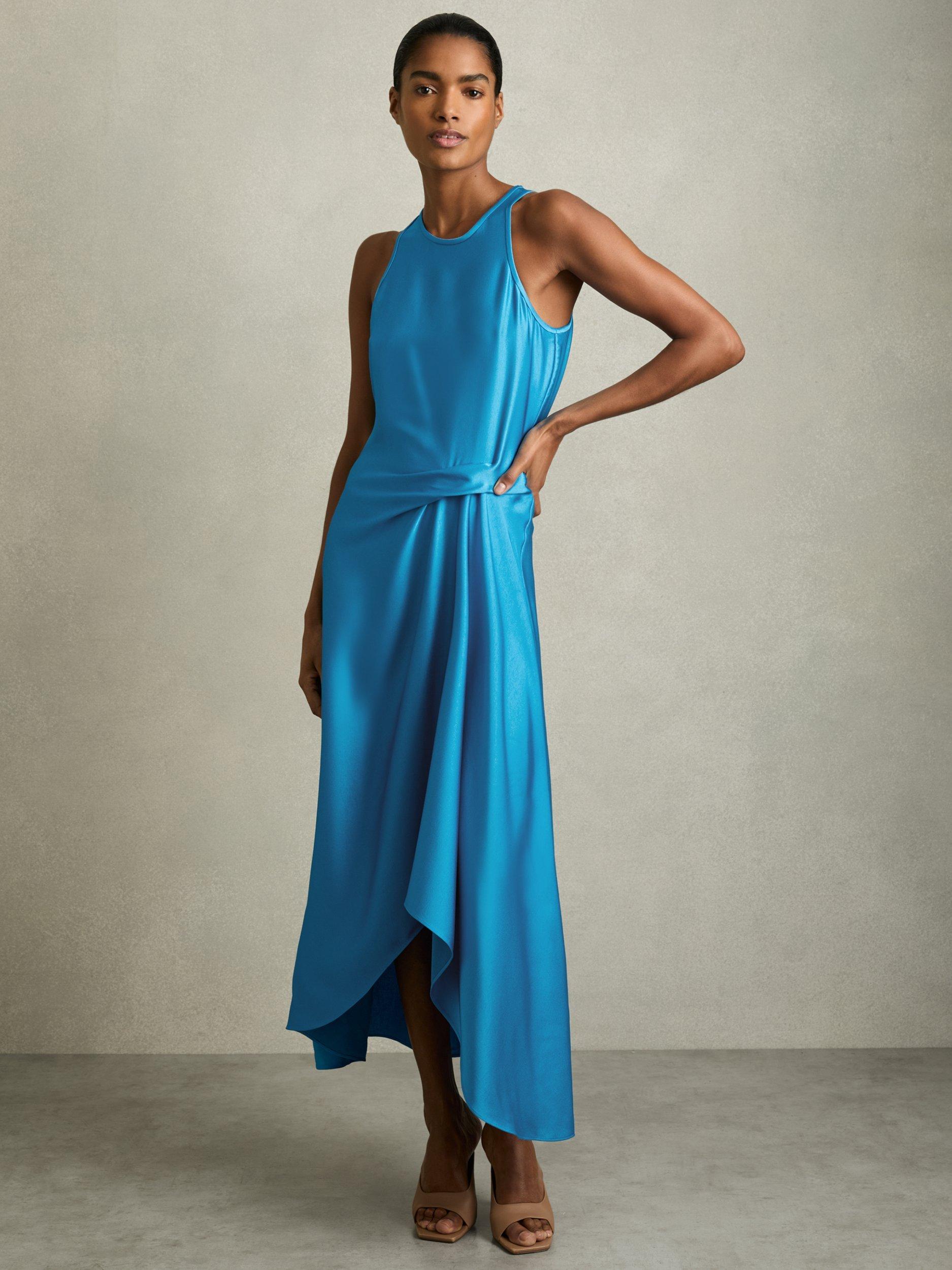 Product image 4 of 5, which shows Reiss Petite Micah Drape Dress, Blue, 14Pt