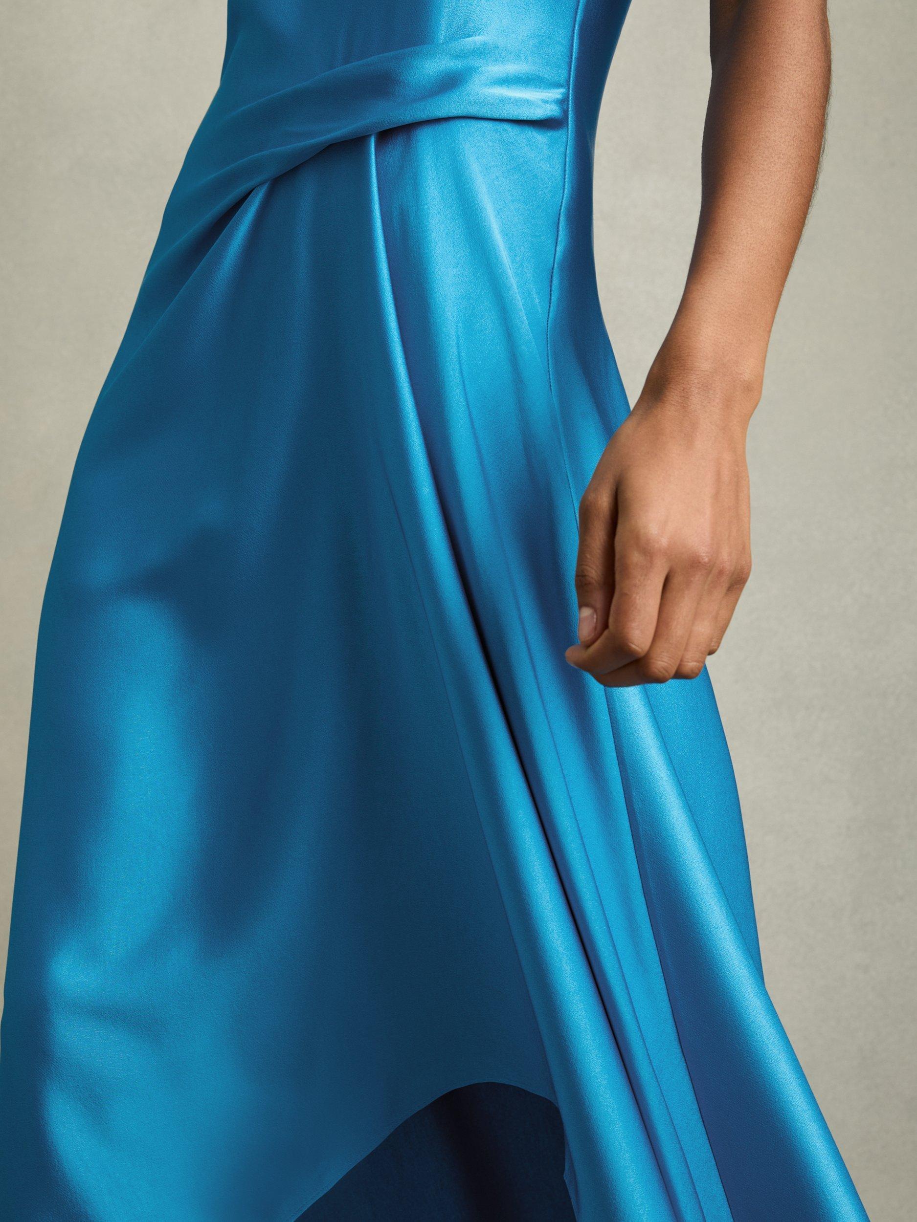 Product image 5 of 5, which shows Reiss Petite Micah Drape Dress, Blue, 14Pt