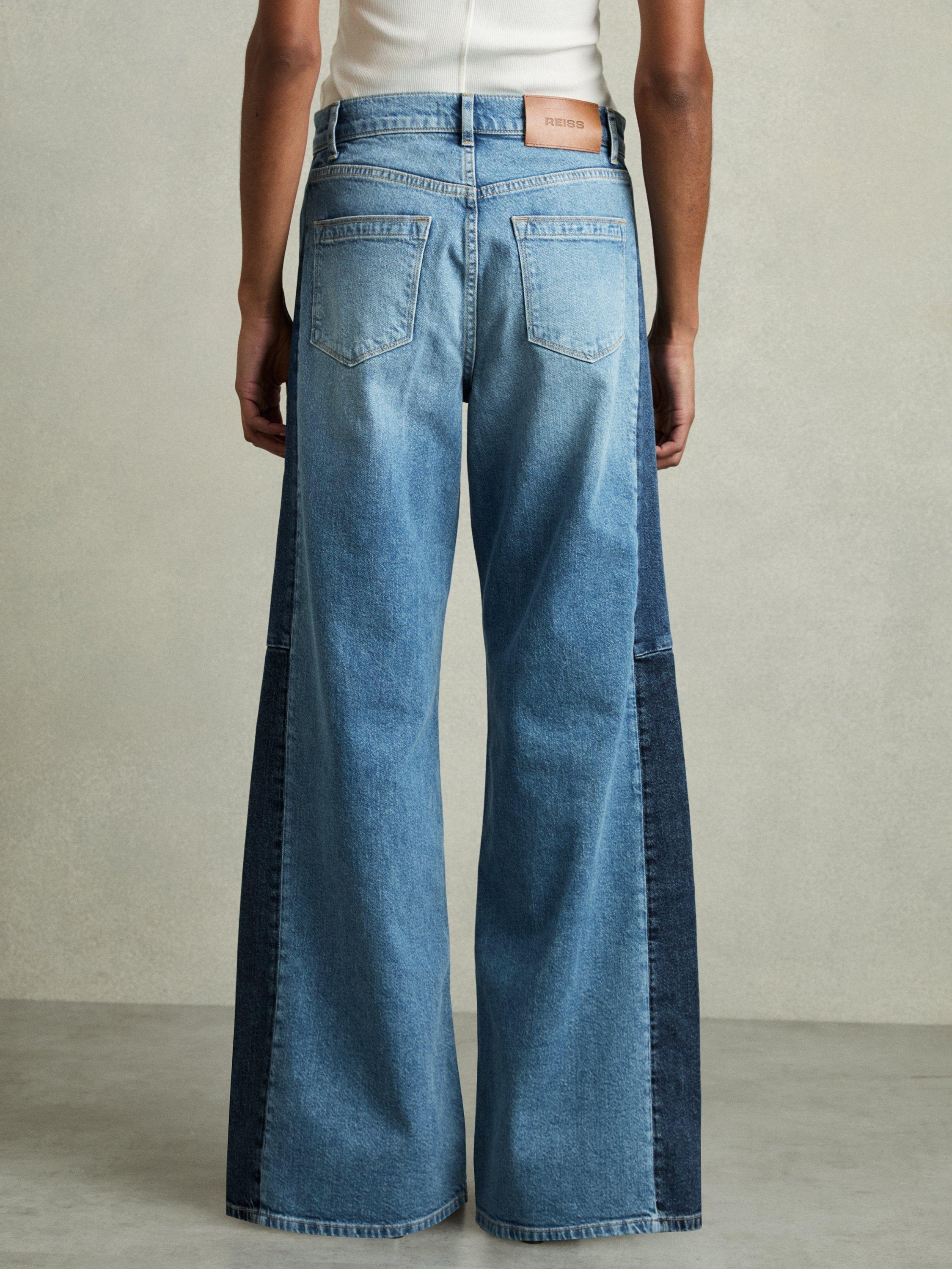 Product image 2 of 5, which shows Reiss Petite Briar Side Stripe Wide Leg Jeans, Blue/Multi, 26Pt