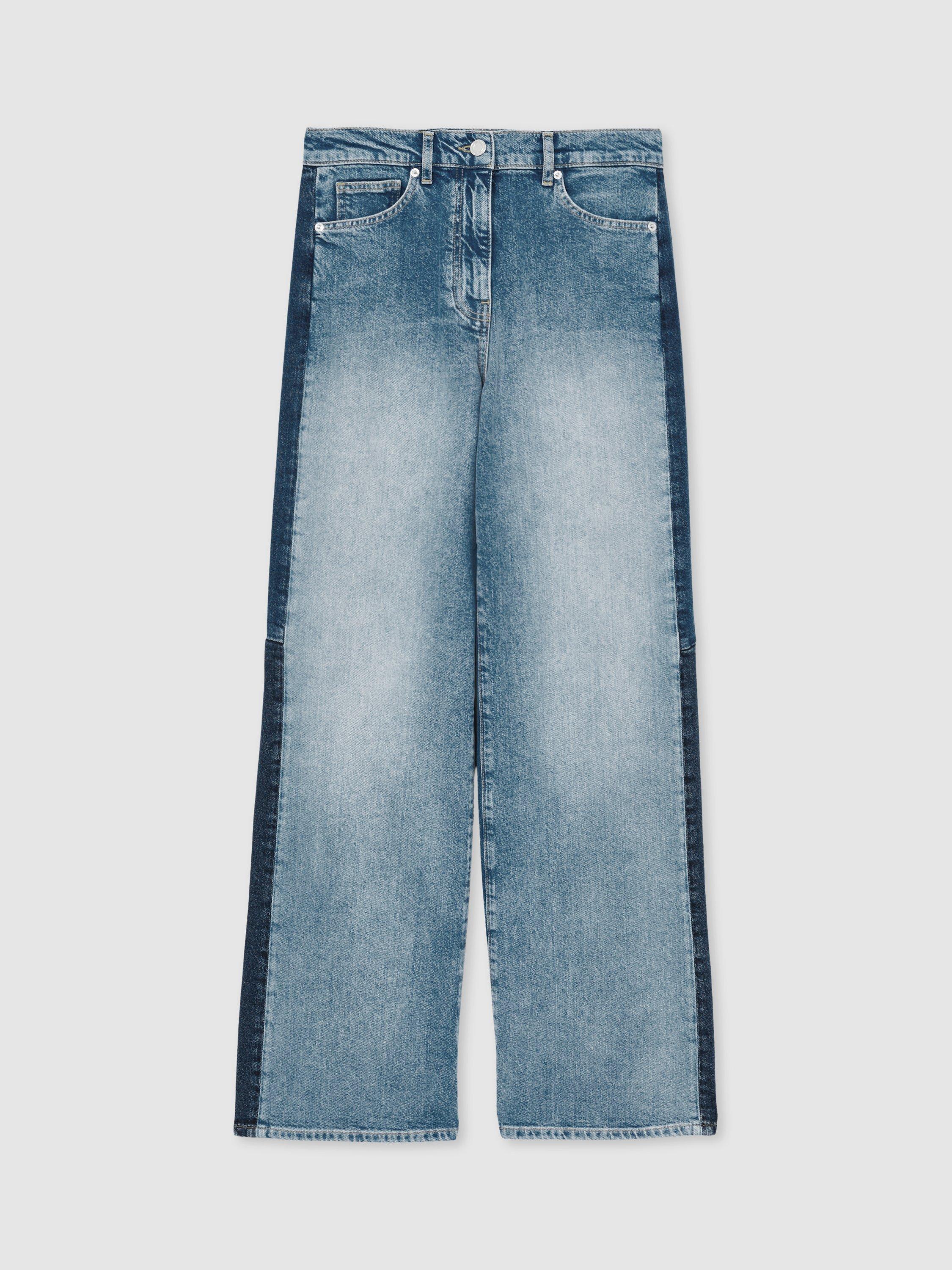Product image 3 of 5, which shows Reiss Petite Briar Side Stripe Wide Leg Jeans, Blue/Multi, 26Pt