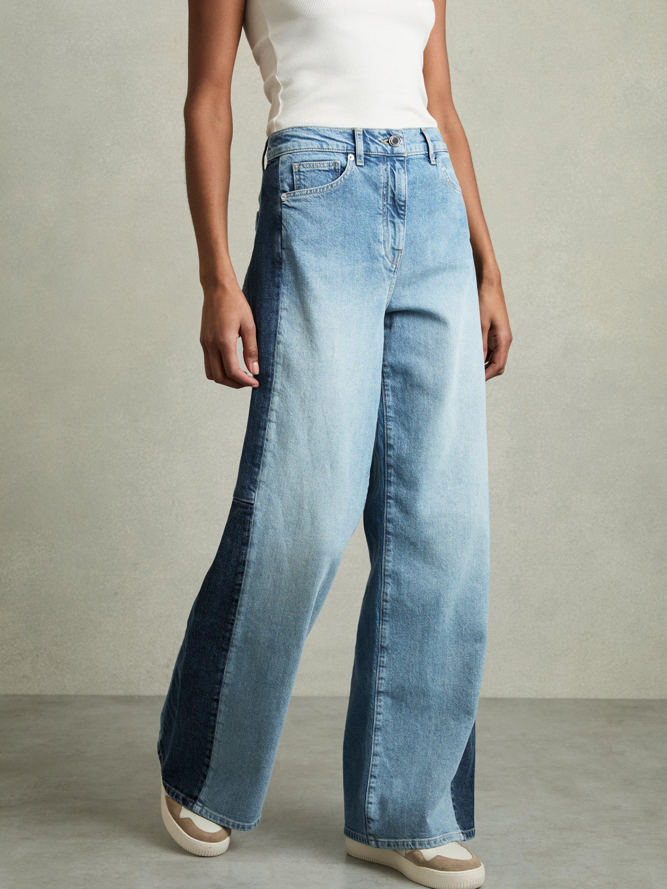 Product image 4 of 5, which shows Reiss Petite Briar Side Stripe Wide Leg Jeans, Blue/Multi, 26Pt
