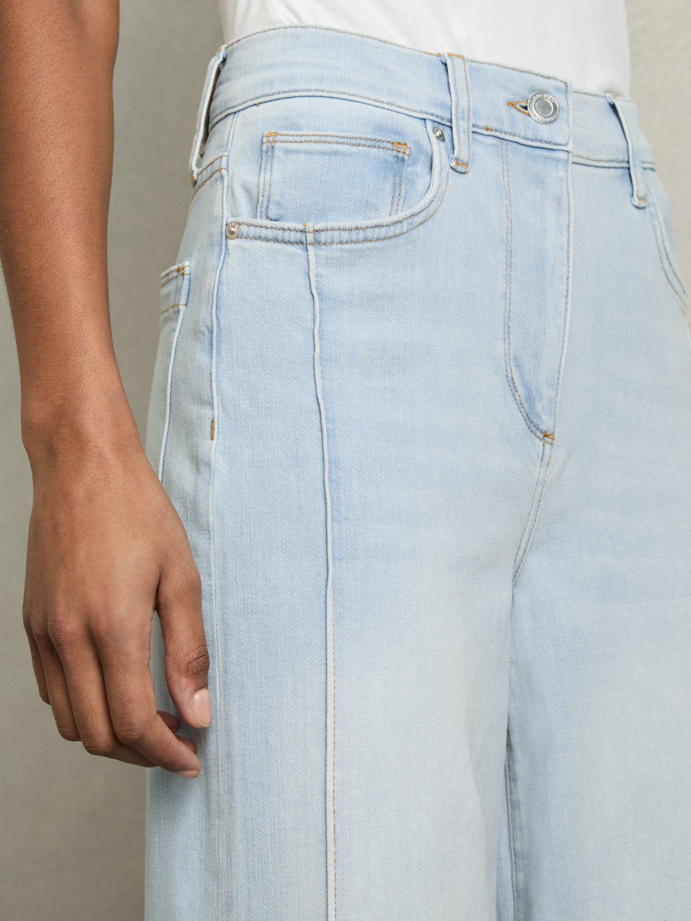 Product image 5 of 5, which shows Reiss Heather Mid Rise Loose Wide Leg Jeans, Light Blue, 24R