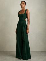 Reiss Dion Cut Out Back Wide Leg Jumpsuit, Green