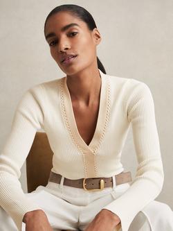 Reiss Lauri Craft Stitch Top, Ivory, Ivory