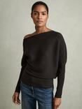 Reiss Lorna Ribbed Cold Shoulder Jumper, Chocolate Brown