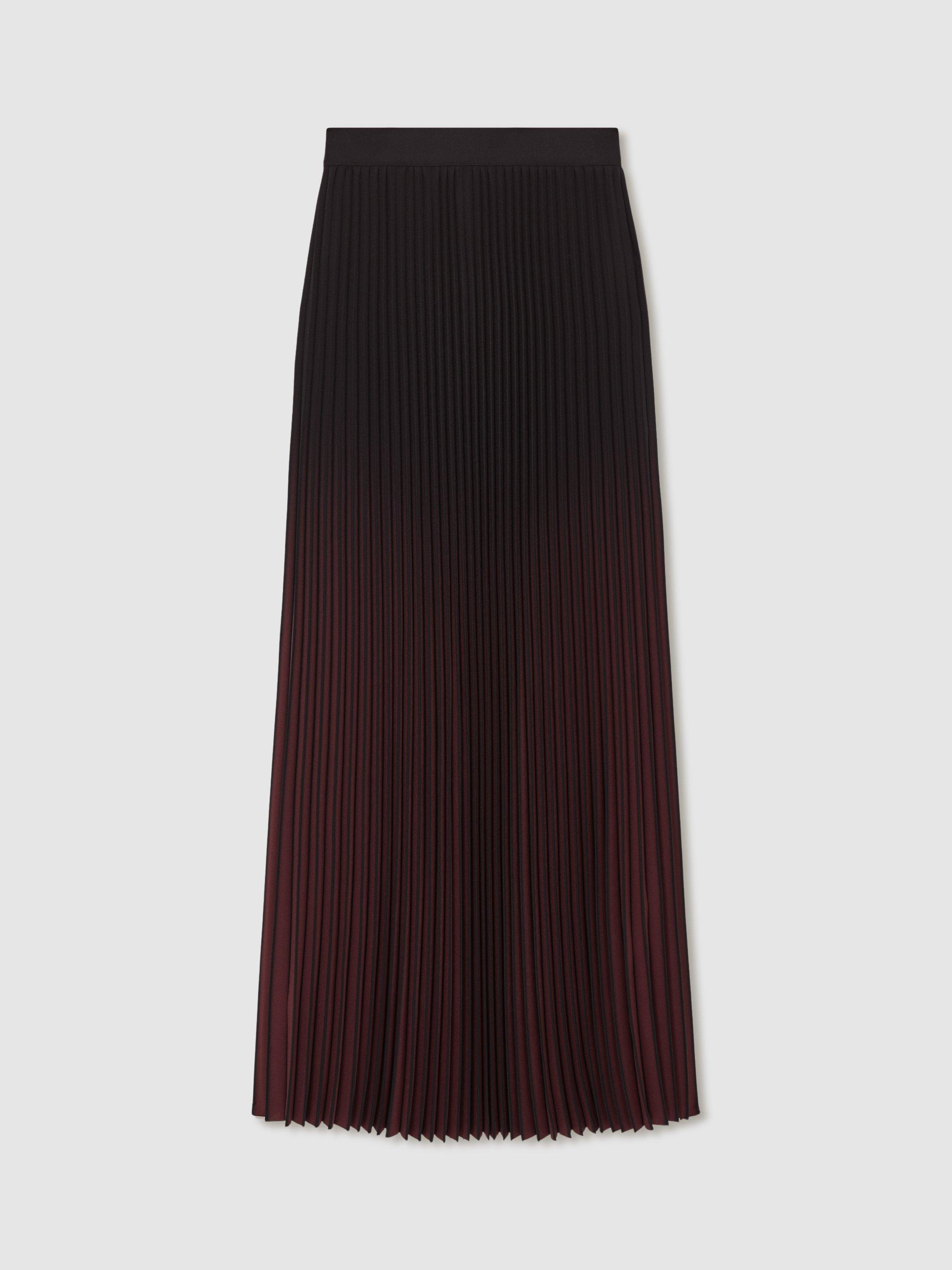 Product image 3 of 5, which shows Reiss Marlie Pleated Maxi Skirt, Burgundy/Black, 8