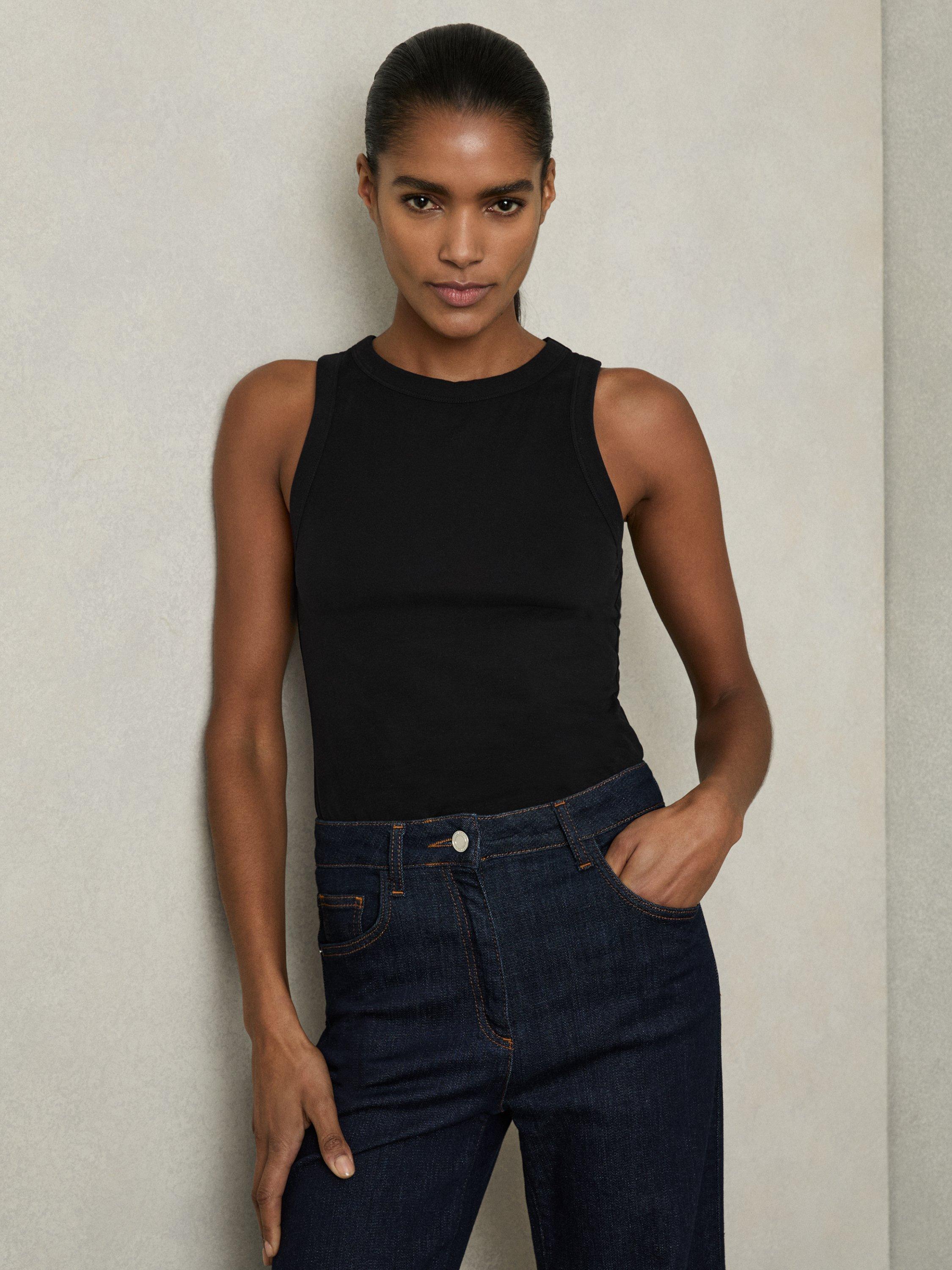 Product image 1 of 5, which shows Reiss Betty Racerback Vest Top, Black, XS