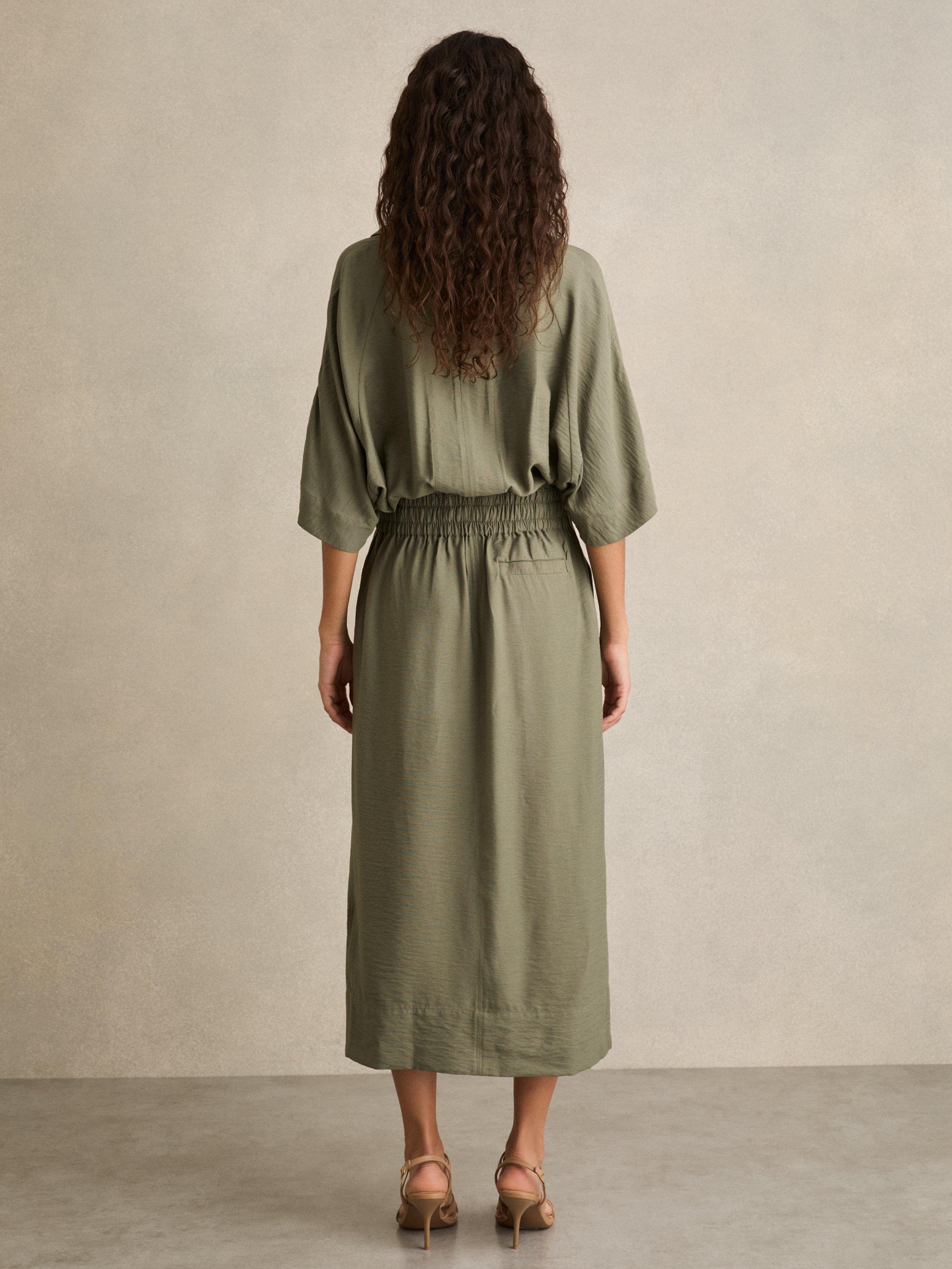 Product image 5 of 5, which shows Reiss Cecilia Tie Waist Shirt Dress, Khaki, 10