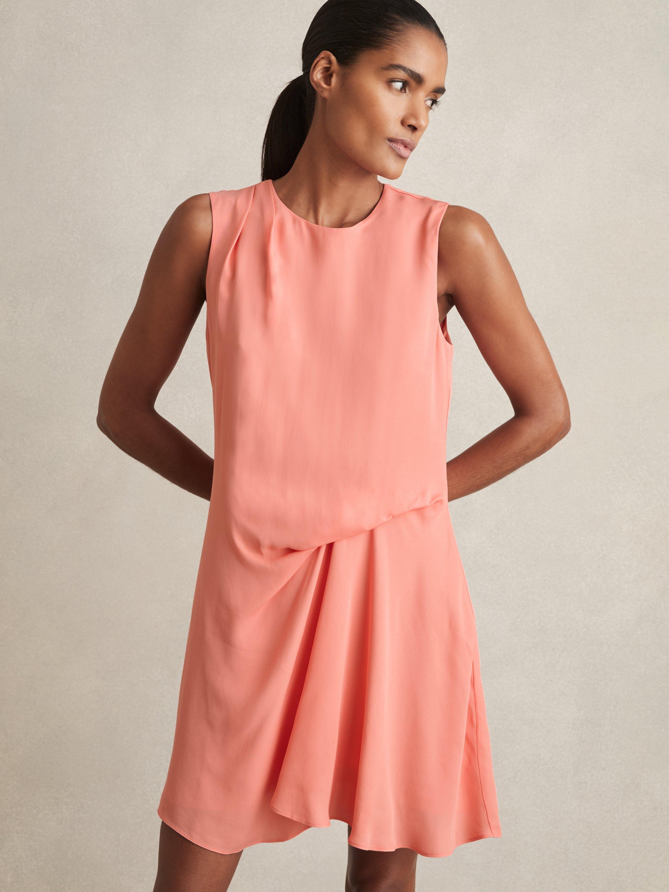 Product image 1 of 5, which shows Reiss Elina Draped Mini Dress, Coral, 6