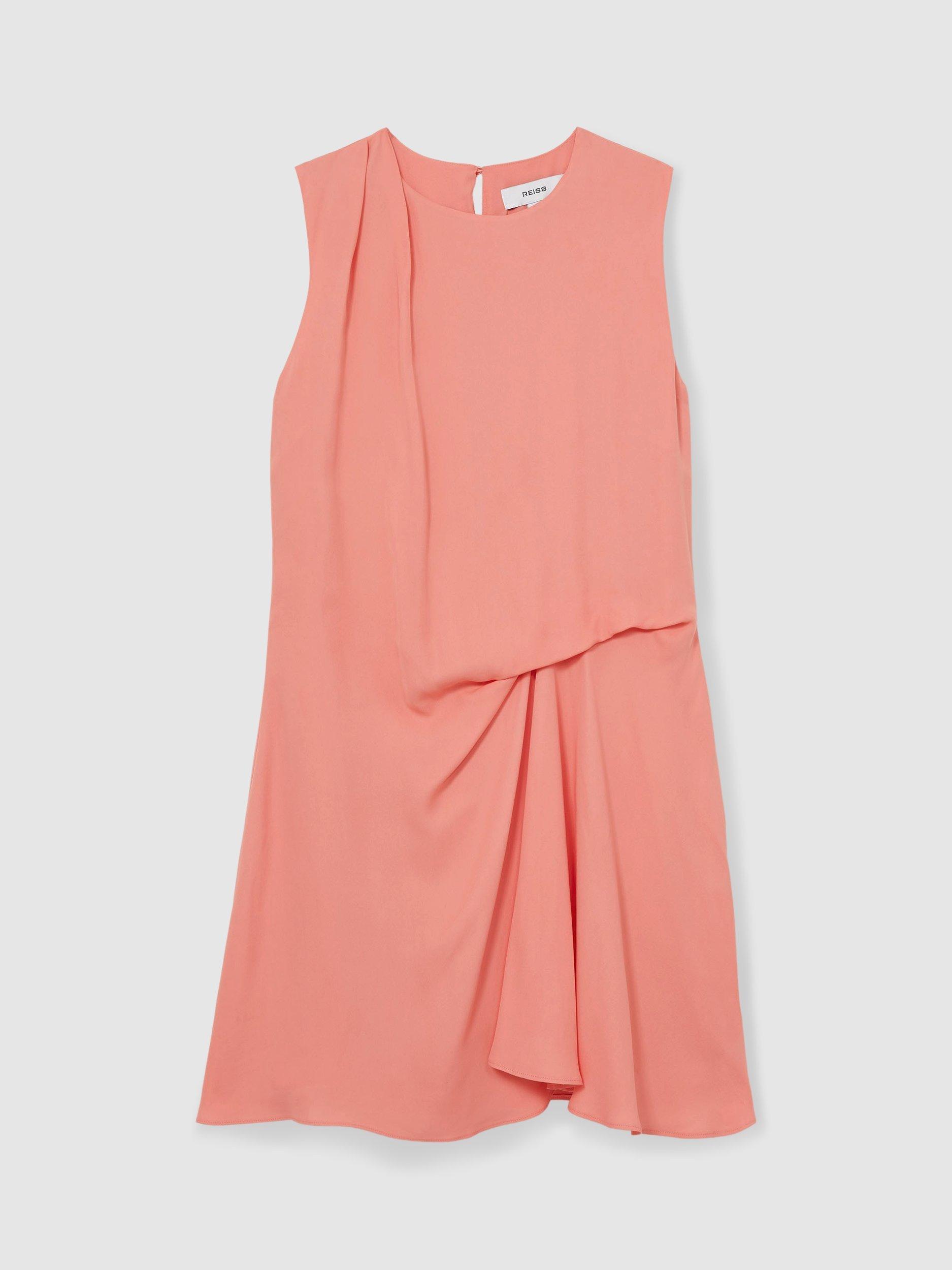 Product image 3 of 5, which shows Reiss Elina Draped Mini Dress, Coral, 6