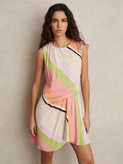 Reiss Ellia Retro Stripe Draped Mini Dress, Pink/Green, Pink/Green