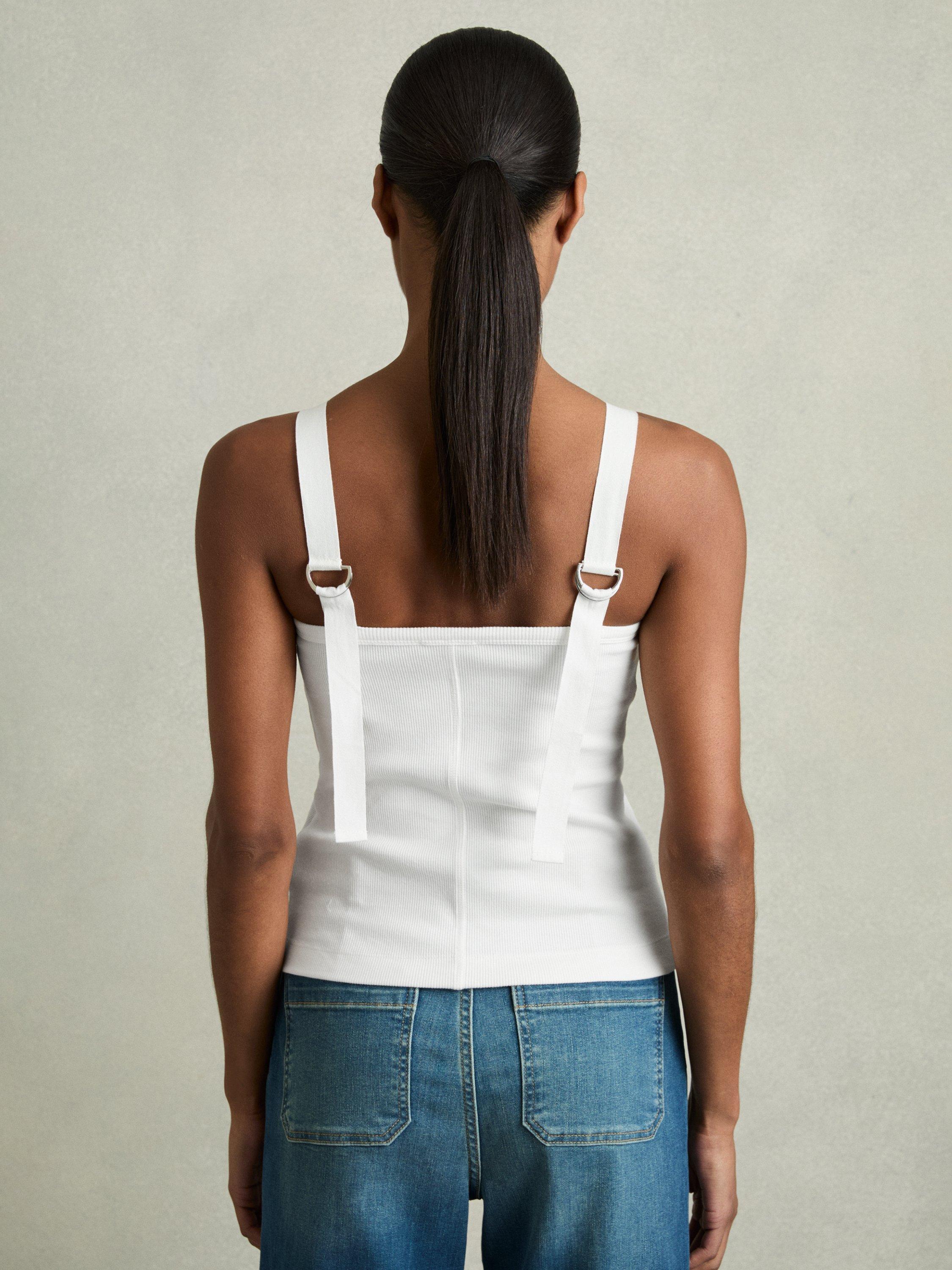 Product image 2 of 5, which shows Reiss Isabella Buckle Detail Vest Top, White, XS