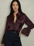 Reiss Hailey Pure Silk Shirt, Burgundy