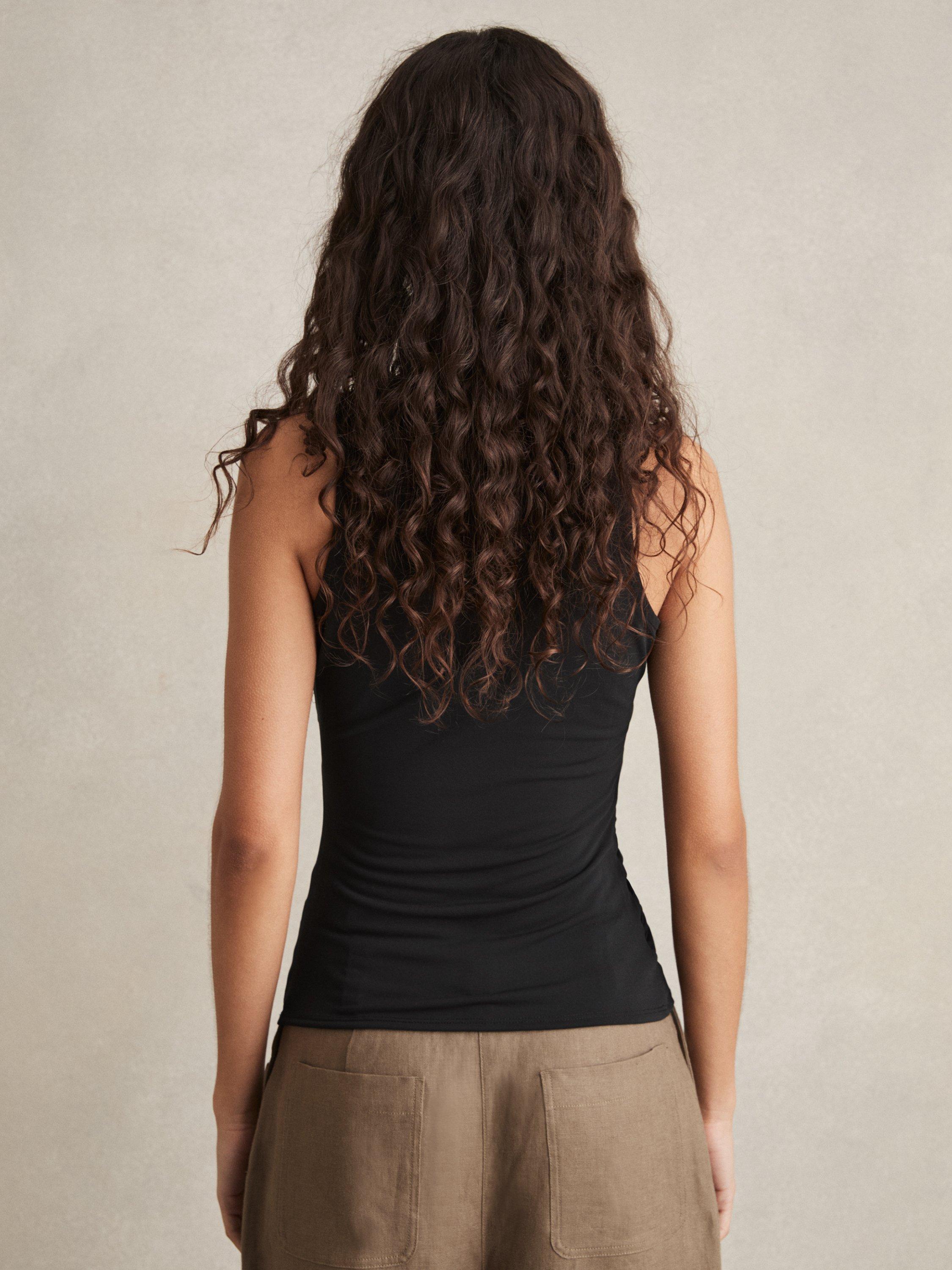 Product image 2 of 5, which shows Reiss Madelynne Ruched Side Jersey Top, Black, XS