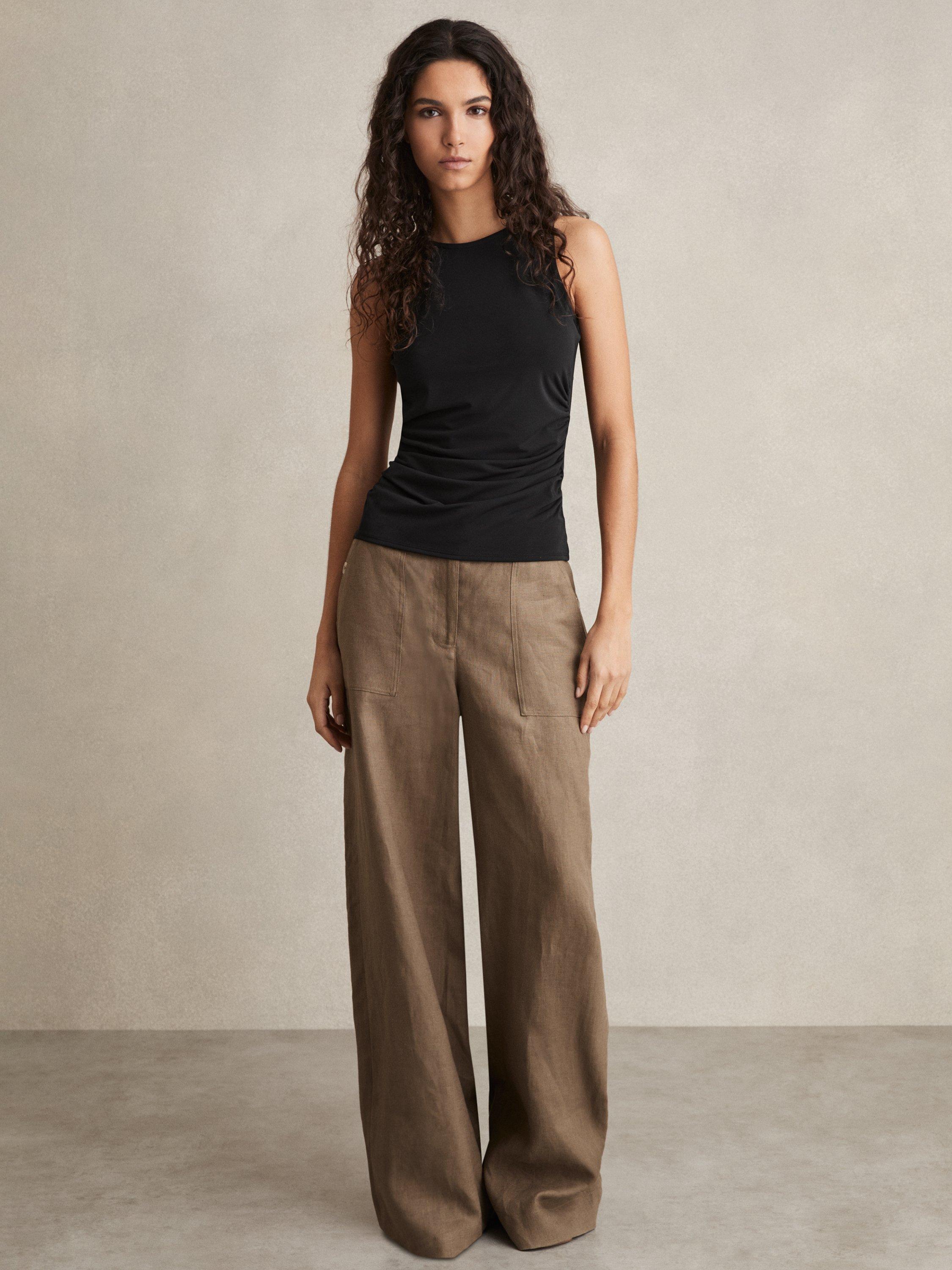 Product image 4 of 5, which shows Reiss Madelynne Ruched Side Jersey Top, Black, XS