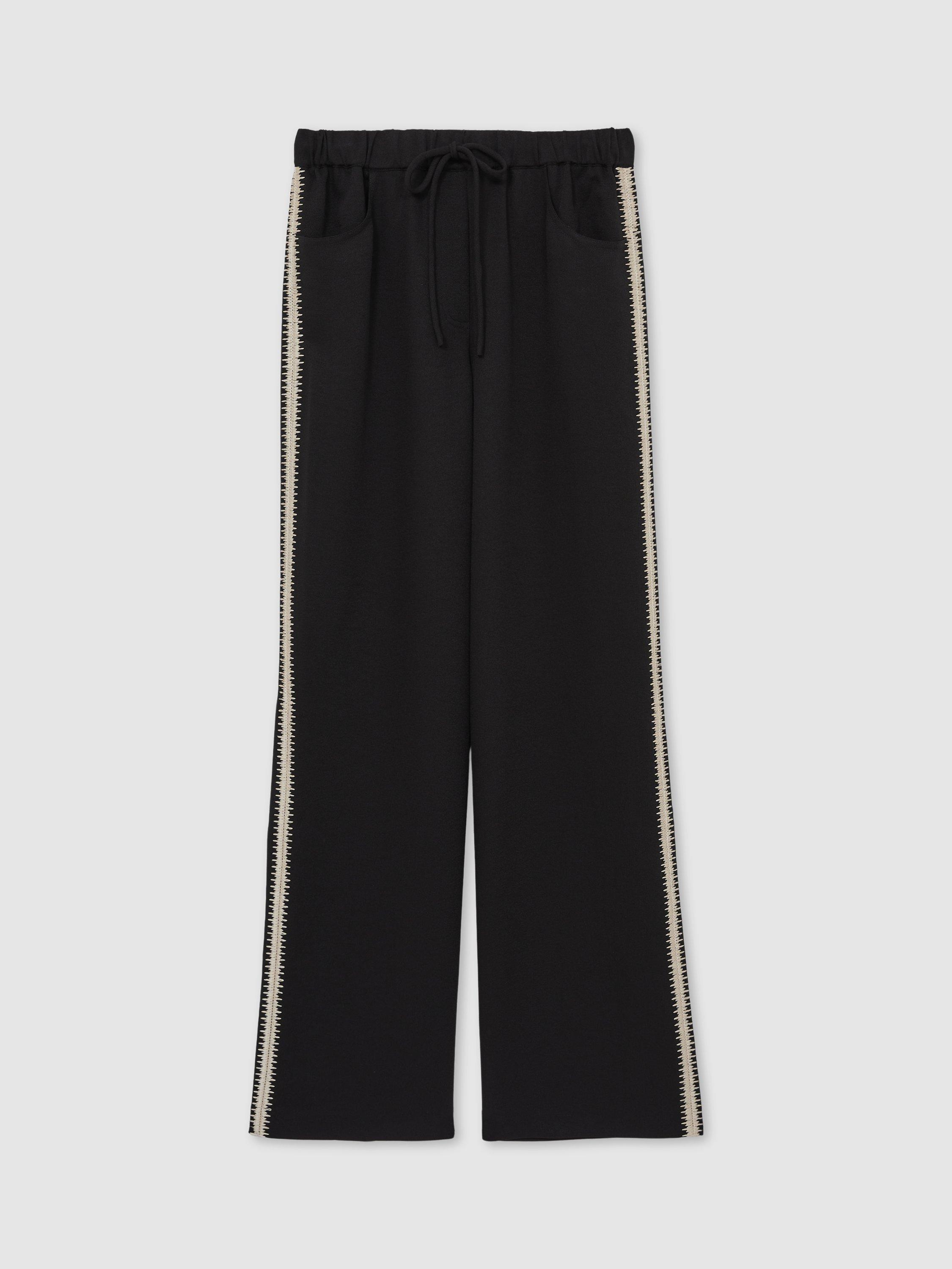 Product image 3 of 5, which shows Reiss Petite Inaya Stripe Wide Leg Trousers, Black, 6Pt