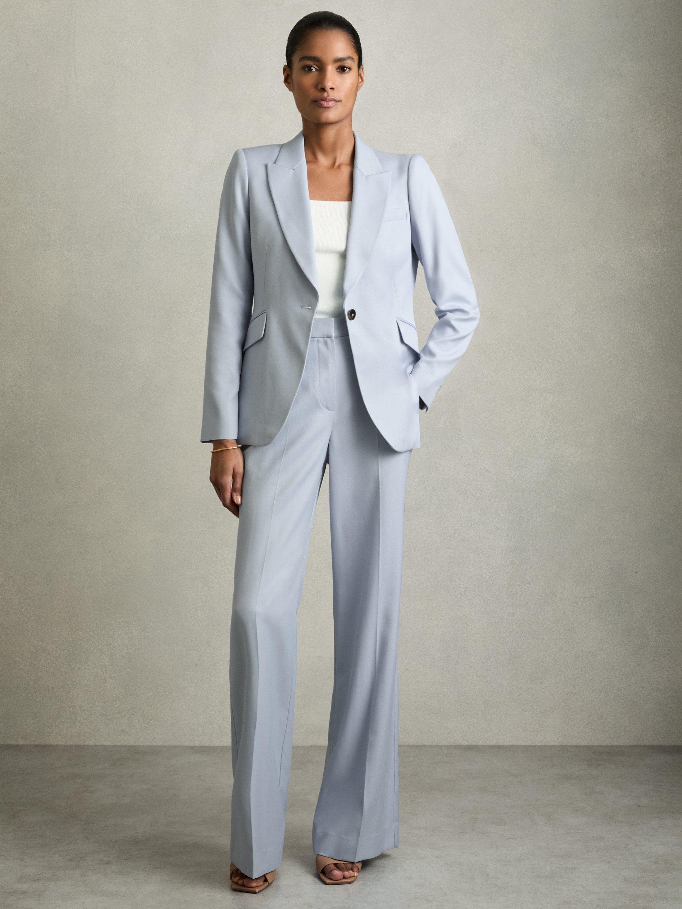 Product image 1 of 5, which shows Reiss Millie Wide Leg Trousers, Blue, 6R