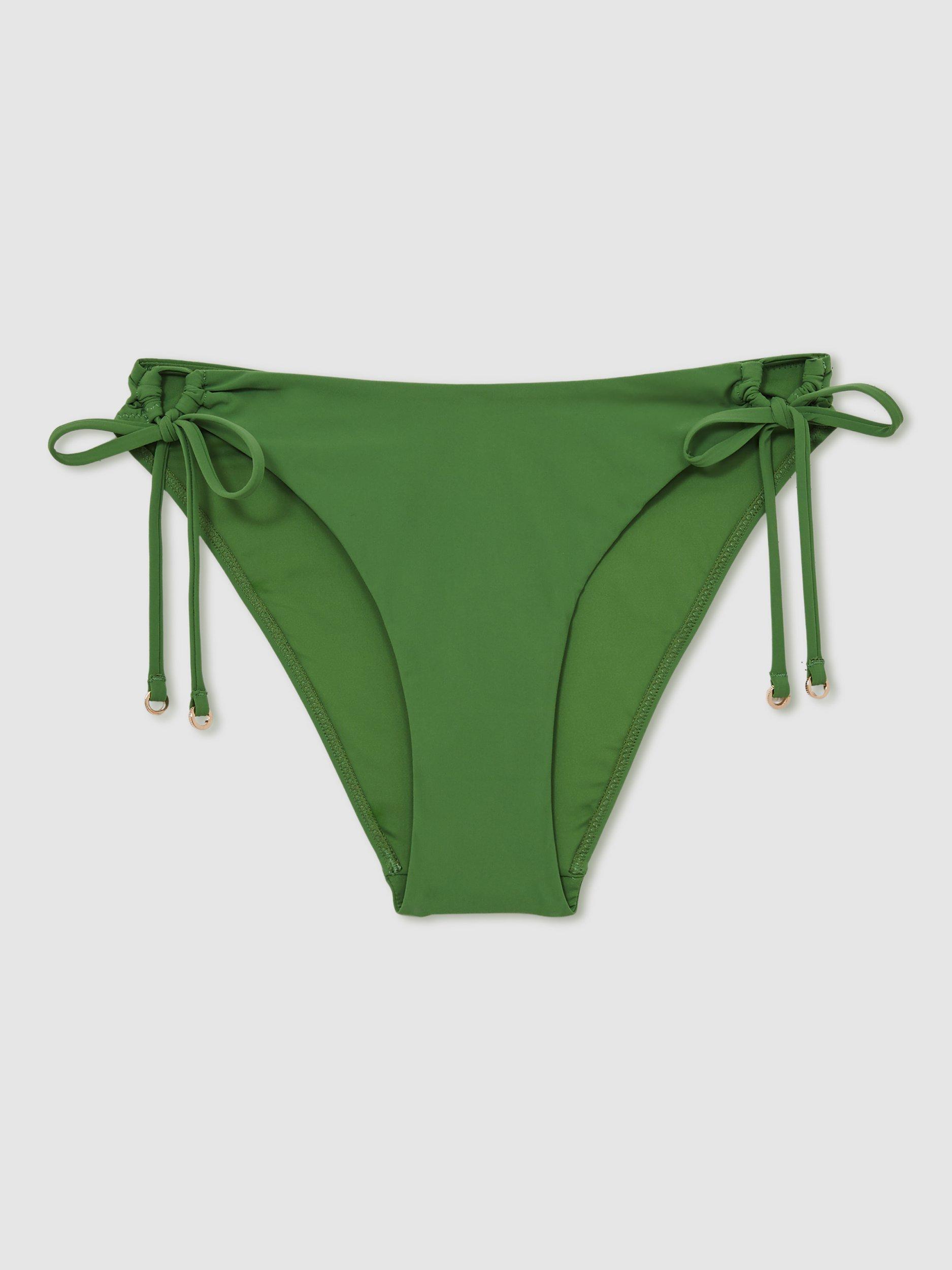 Product image 3 of 5, which shows Reiss Ari Tie Side Bikini Bottoms, Green, 14