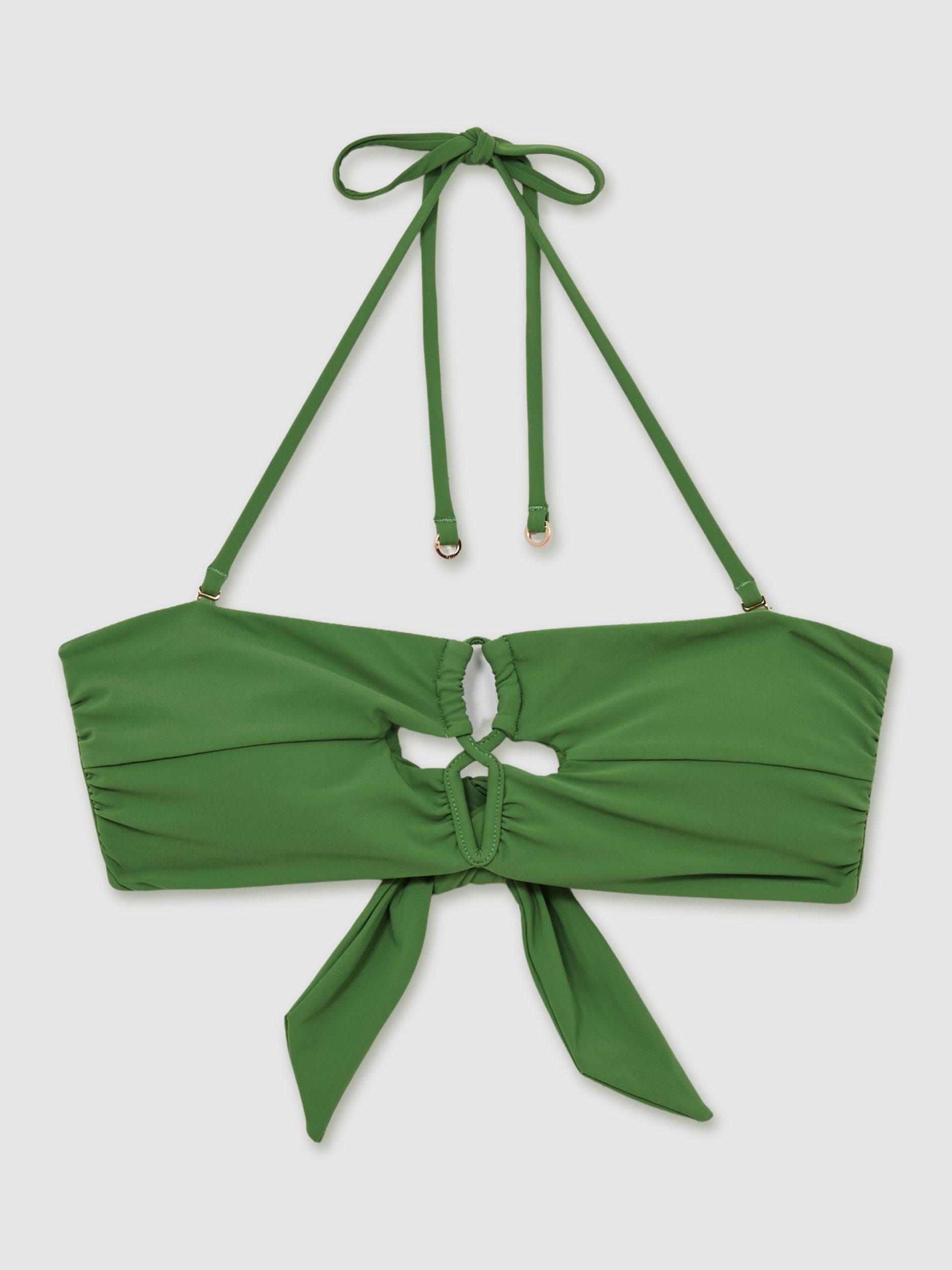 Product image 3 of 5, which shows Reiss Ari Bandeau Bikini Top, Green, 6