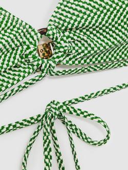 Reiss Kai Triangle Bikini Top, Green/White - view 2, Green/White