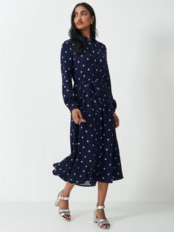 Crew Clothing Olivia Polka Dot Shirt Dress, Navy Blue, Navy Blue
