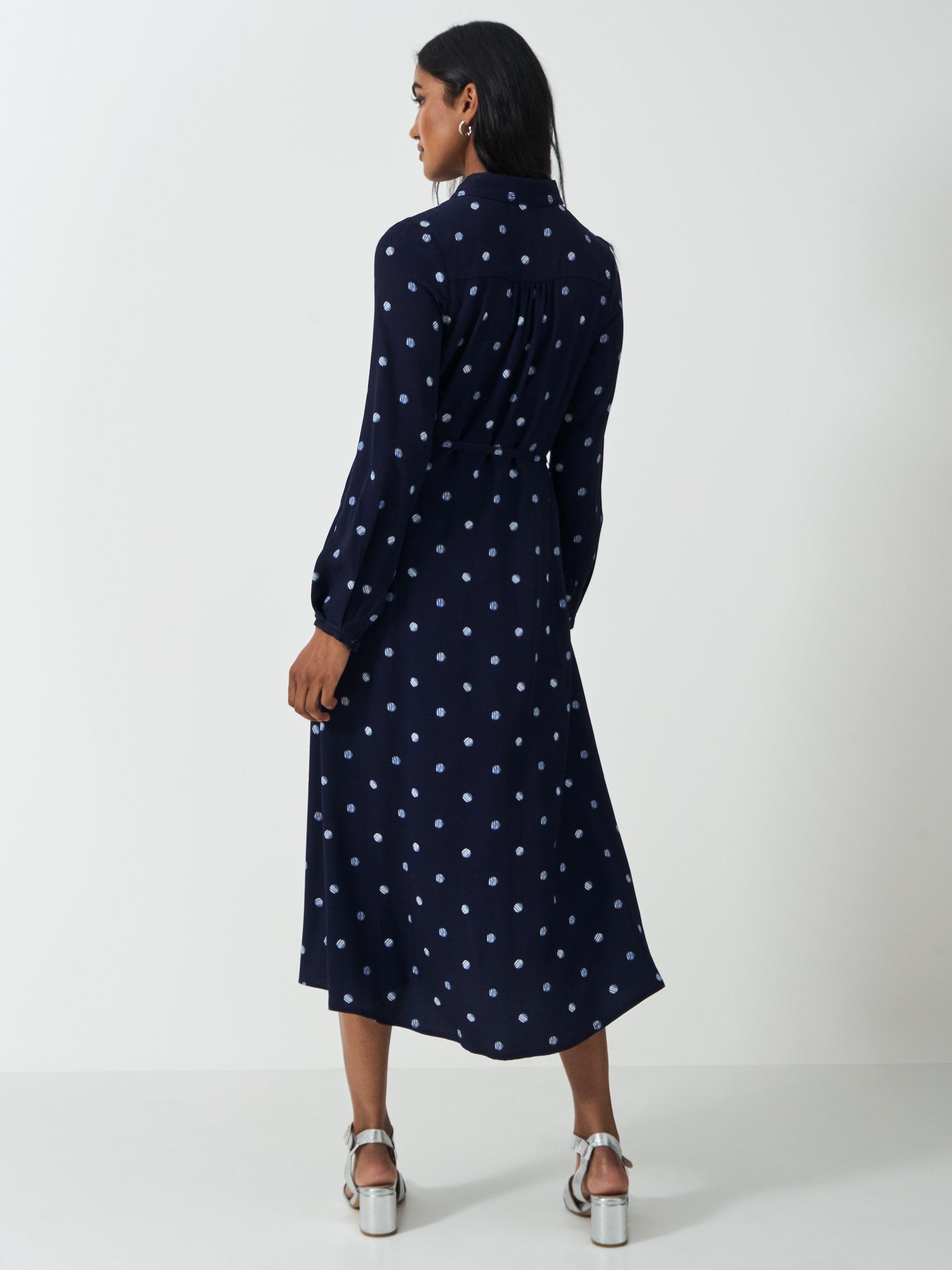 Product image 3 of 5, which shows Crew Clothing Olivia Polka Dot Shirt Dress, Navy Blue, 6