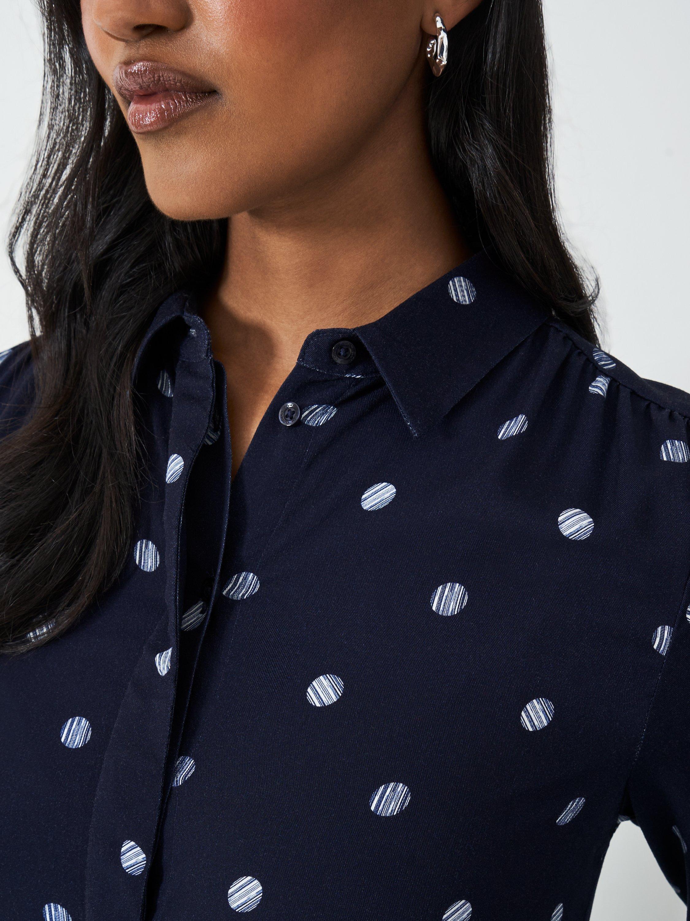 Product image 4 of 5, which shows Crew Clothing Olivia Polka Dot Shirt Dress, Navy Blue, 6