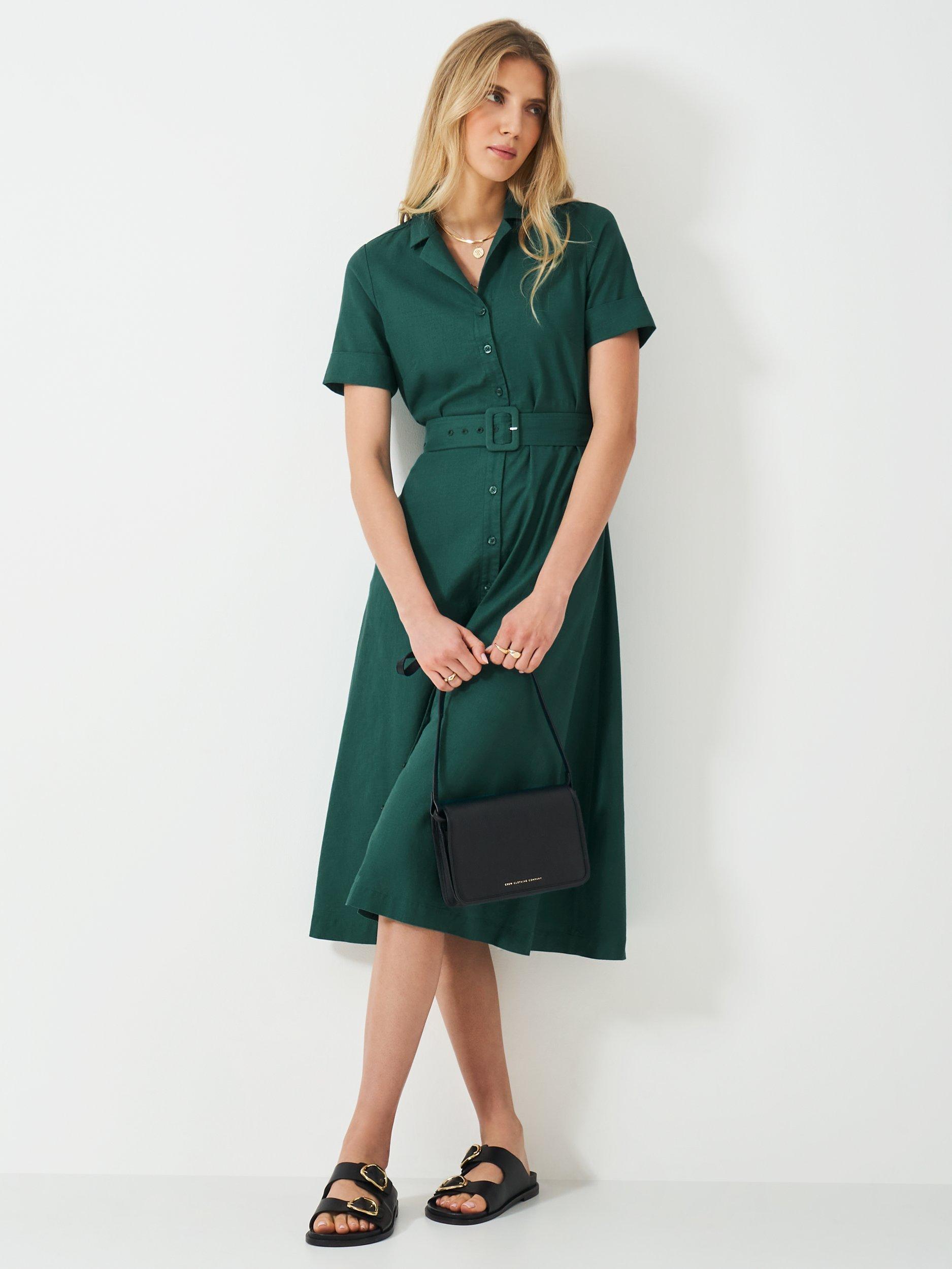 Product image 2 of 5, which shows Crew Clothing Ava Linen Blend Shirt Dress, Teal Blue, 6