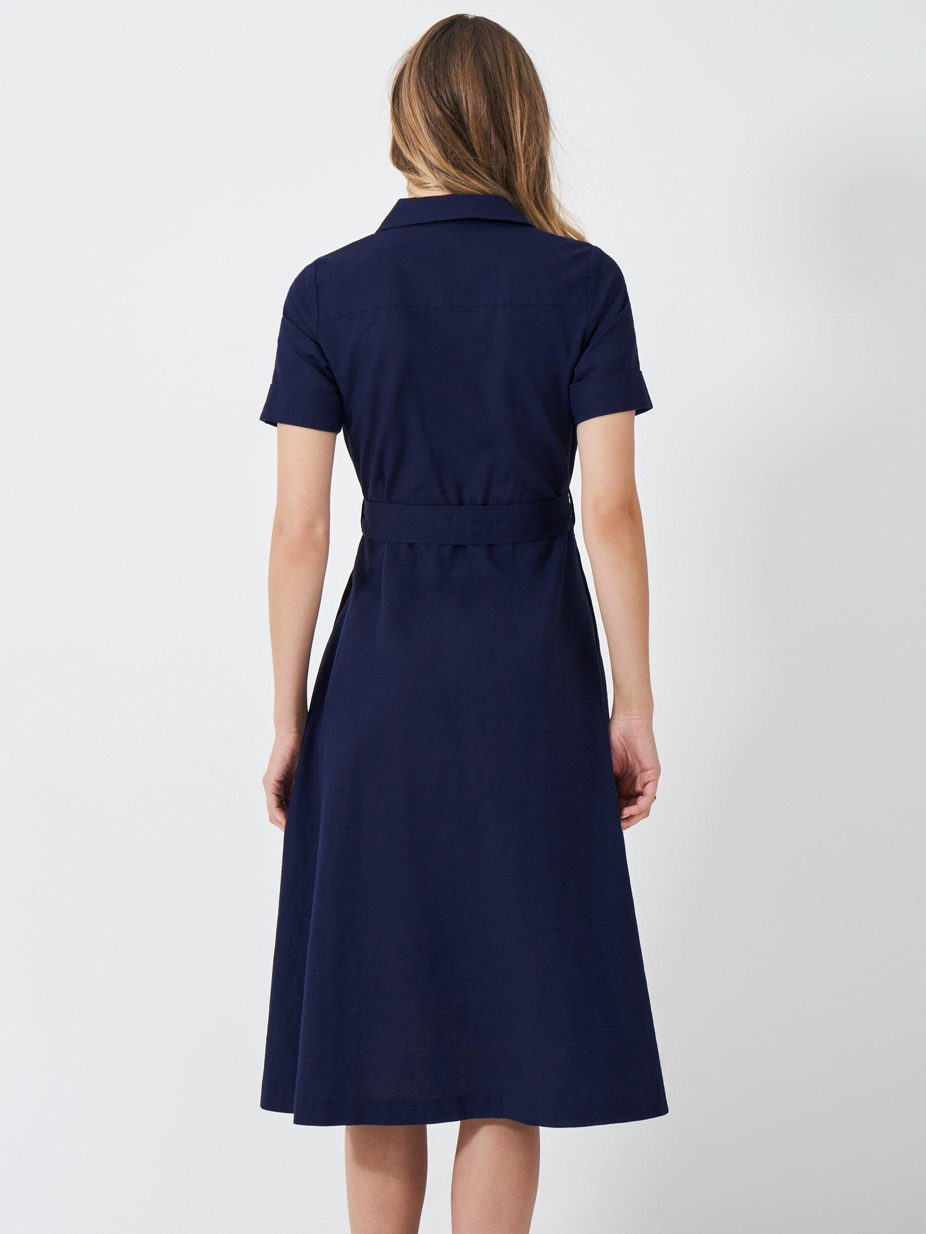 Product image 3 of 5, which shows Crew Clothing Ava Linen Blend Shirt Dress, Navy Blue, 6