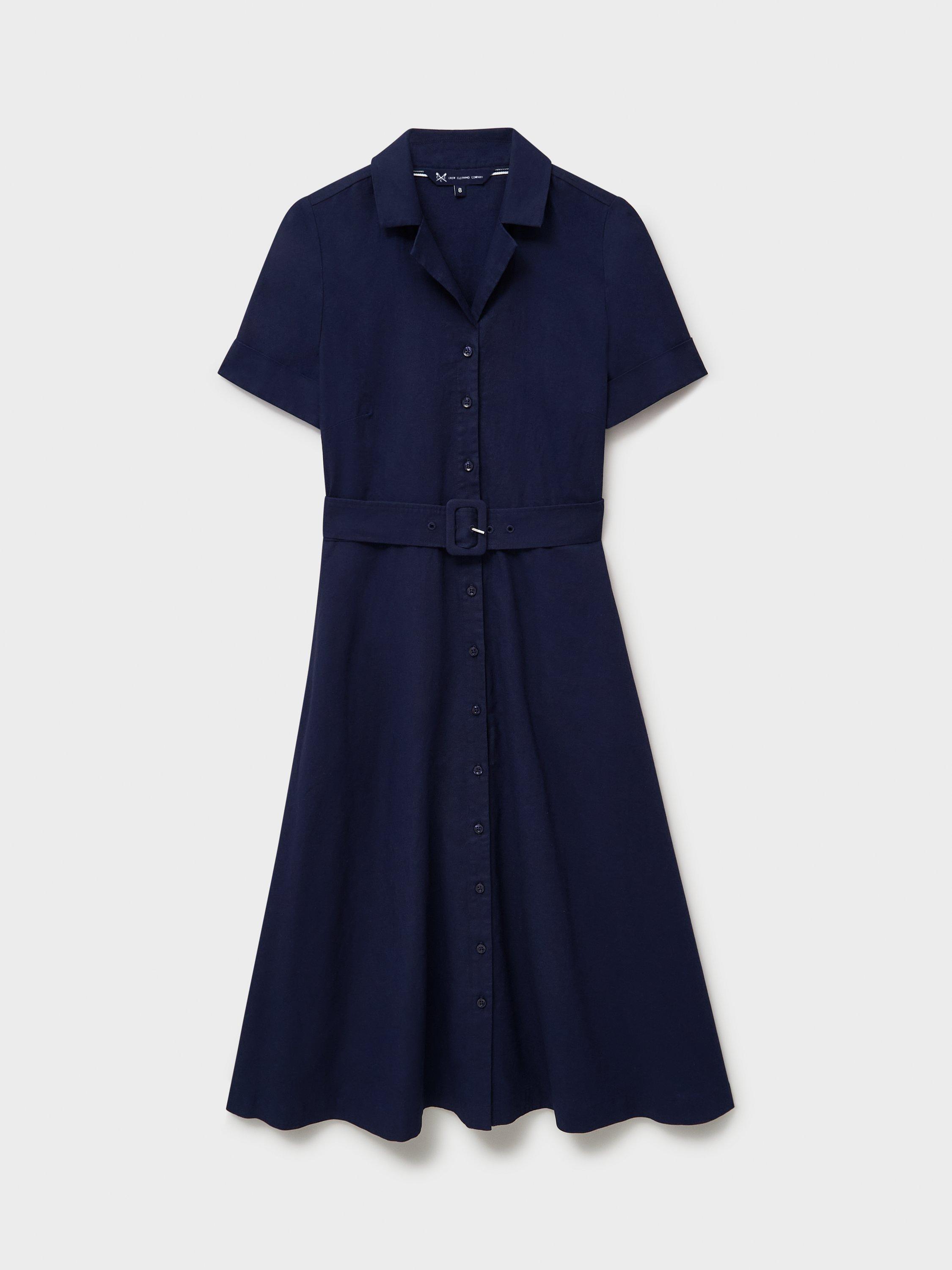 Product image 5 of 5, which shows Crew Clothing Ava Linen Blend Shirt Dress, Navy Blue, 6