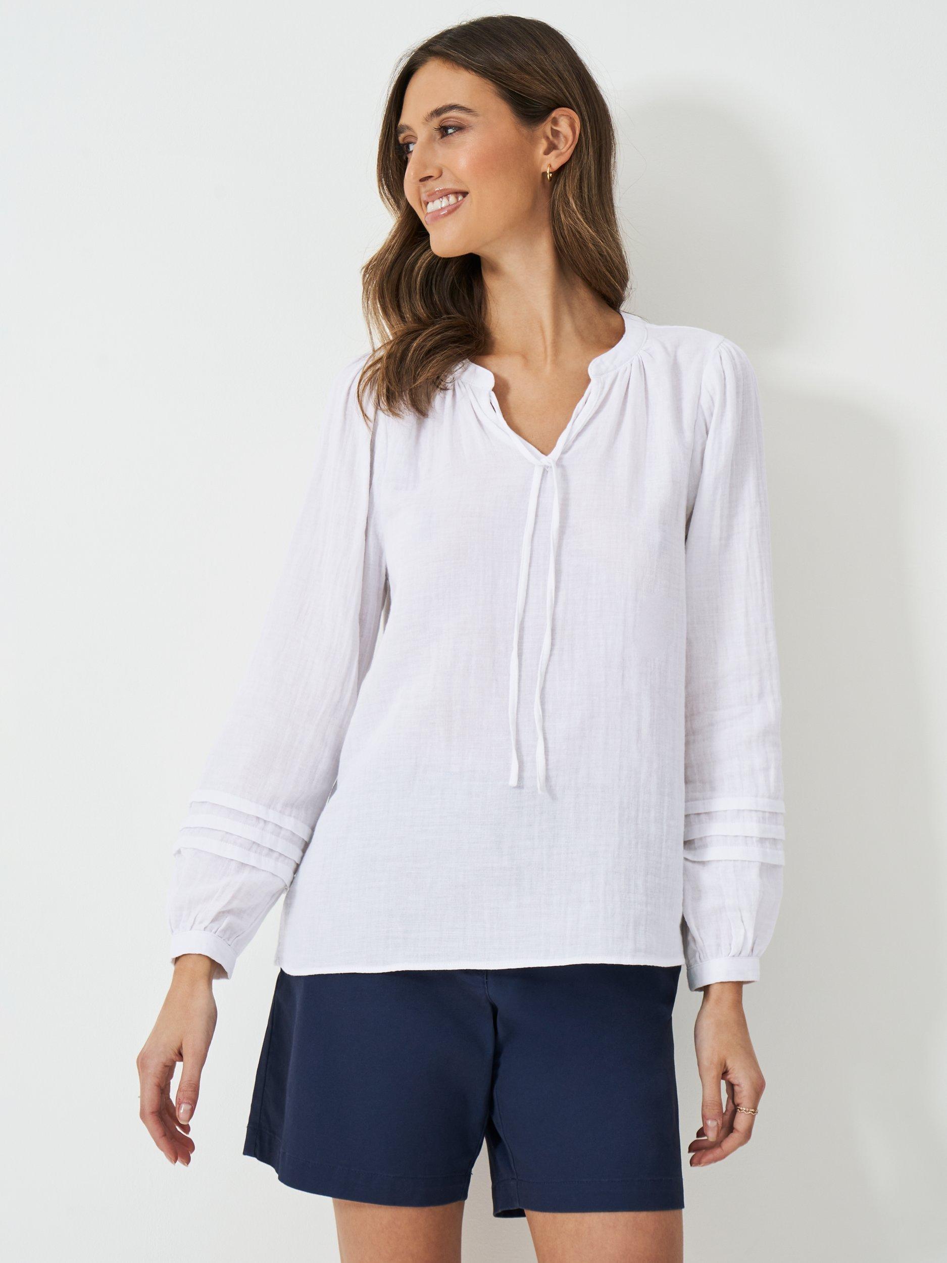 Product image 1 of 5, which shows Crew Clothing Eden Double Cloth Tie Blouse, White, 6