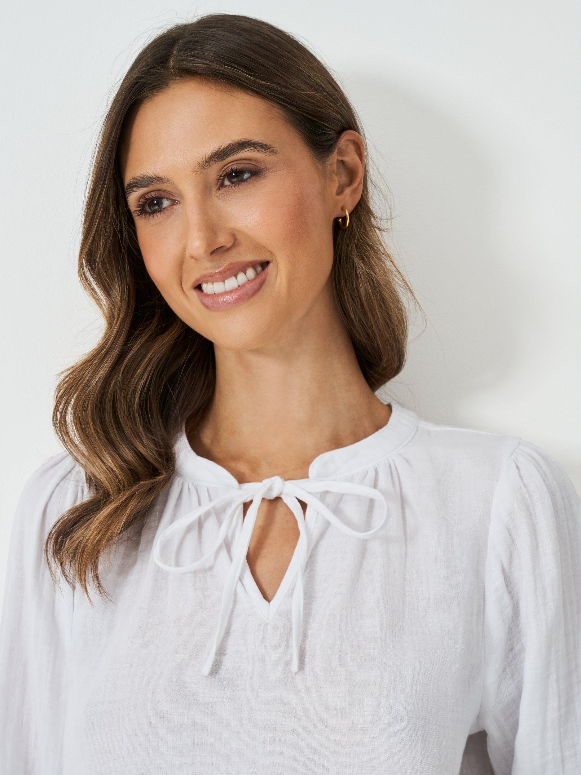 Product image 4 of 5, which shows Crew Clothing Eden Double Cloth Tie Blouse, White, 6