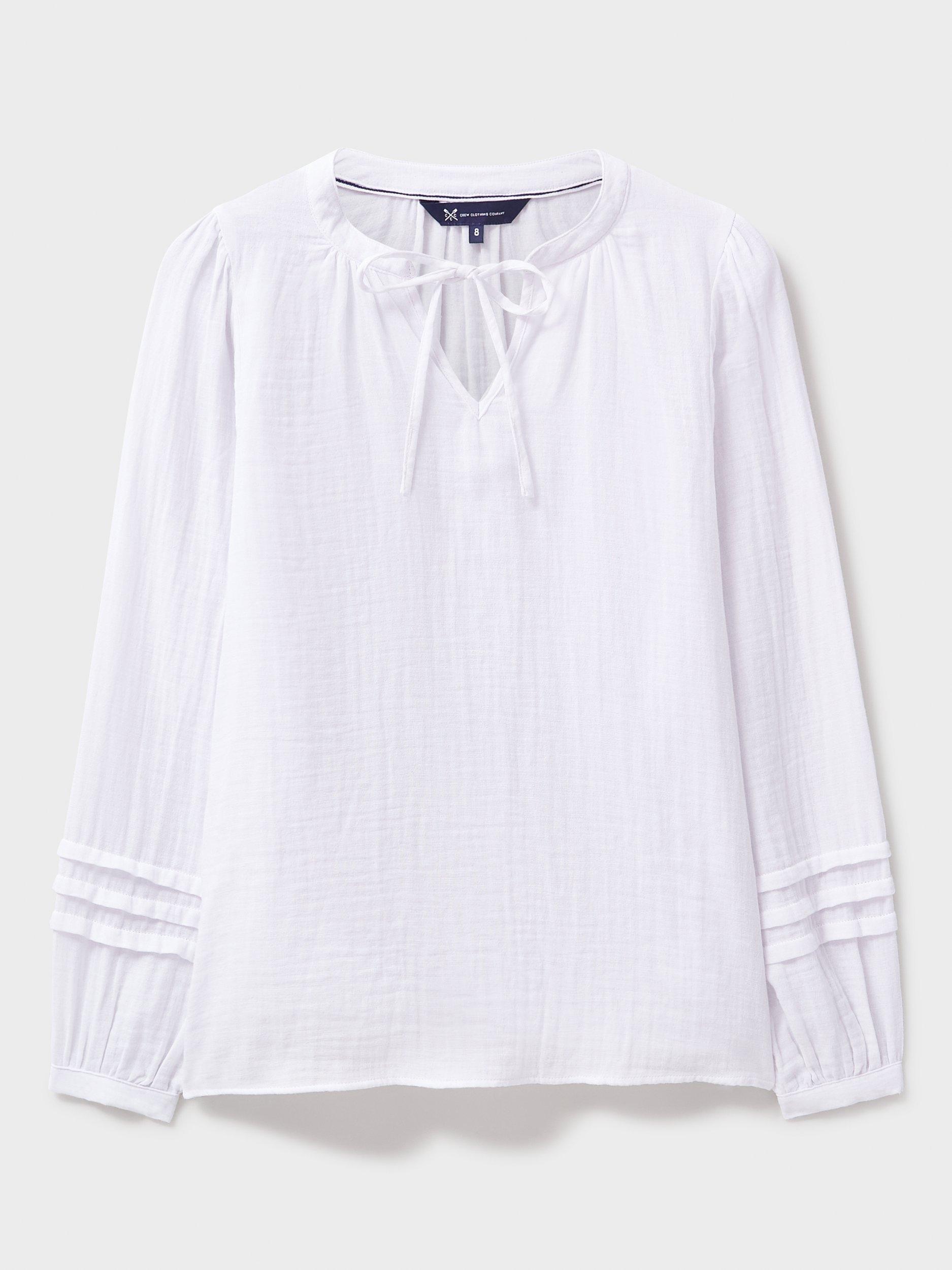 Product image 5 of 5, which shows Crew Clothing Eden Double Cloth Tie Blouse, White, 6