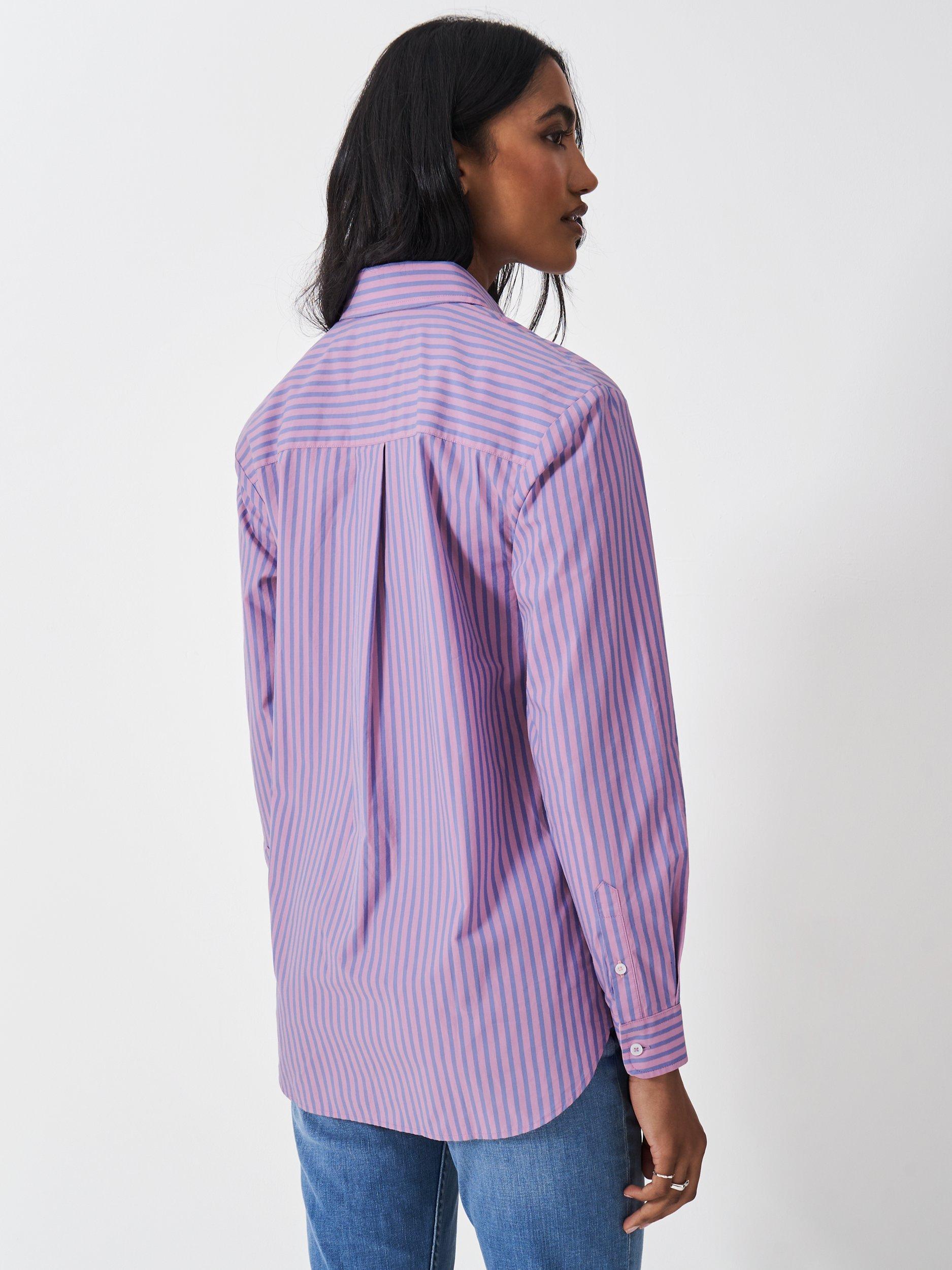 Product image 3 of 5, which shows Crew Clothing Stripe Relaxed Poplin Shirt, Light Pink, 6