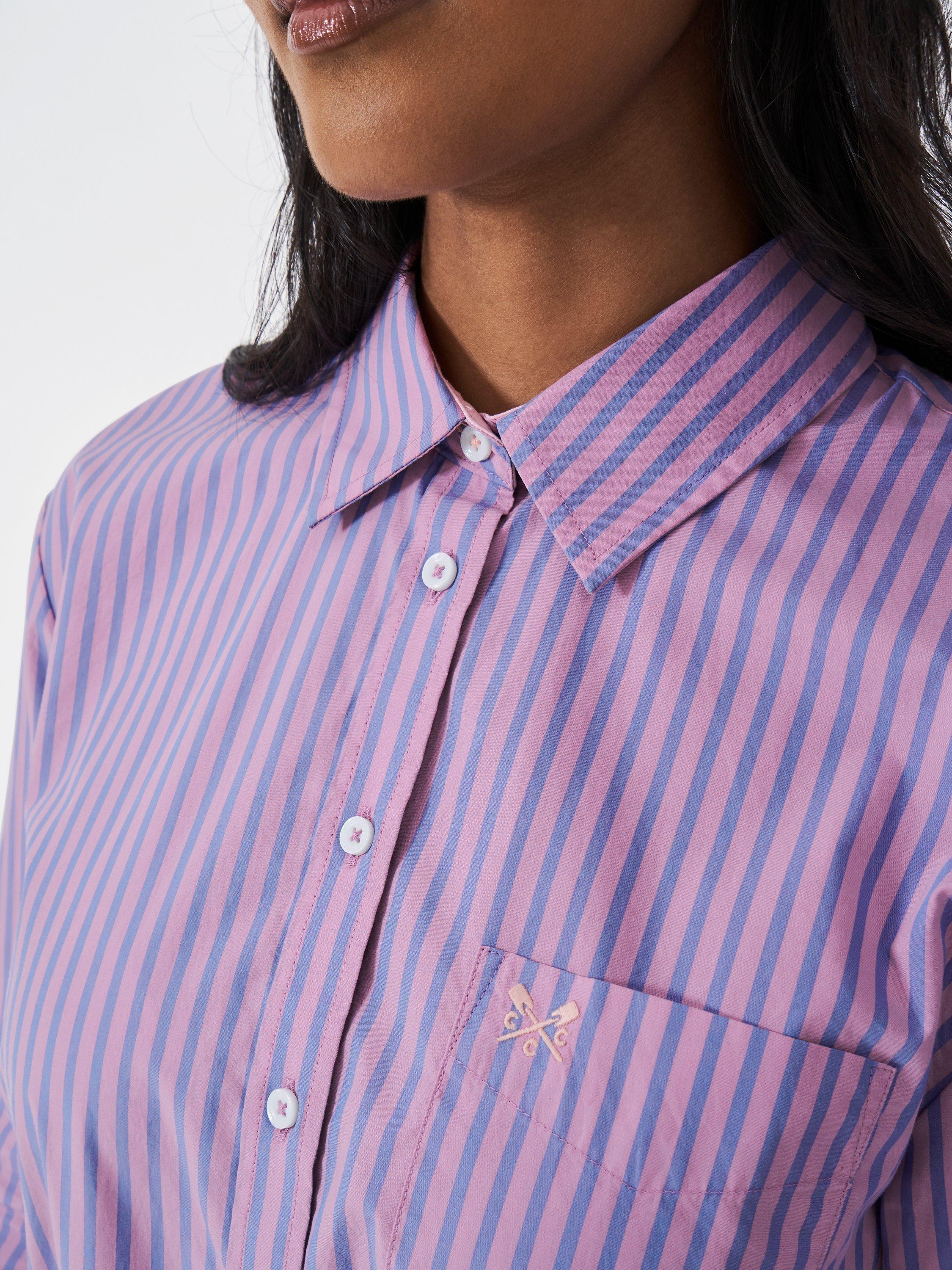 Product image 4 of 5, which shows Crew Clothing Stripe Relaxed Poplin Shirt, Light Pink, 6