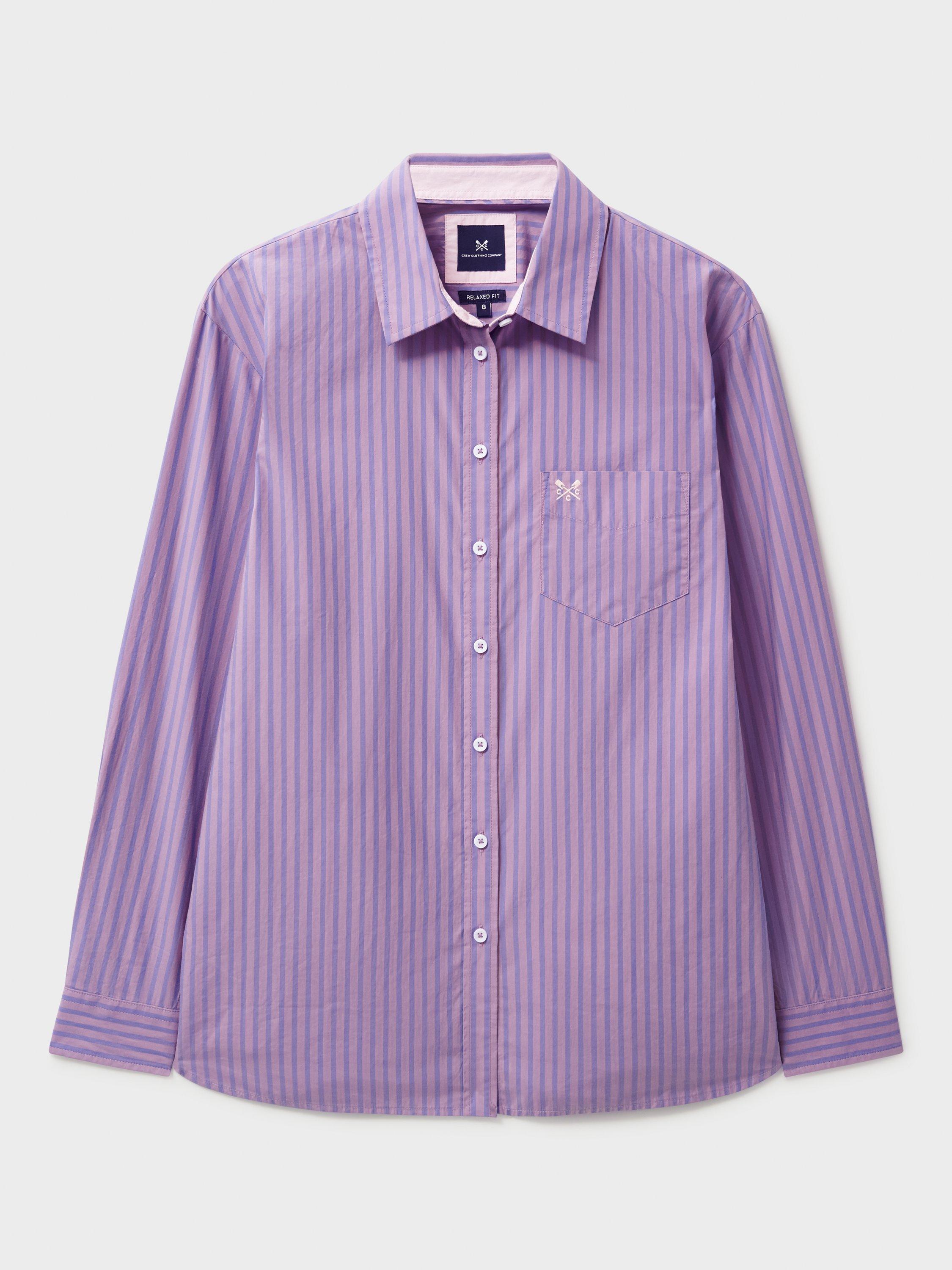 Product image 5 of 5, which shows Crew Clothing Stripe Relaxed Poplin Shirt, Light Pink, 6